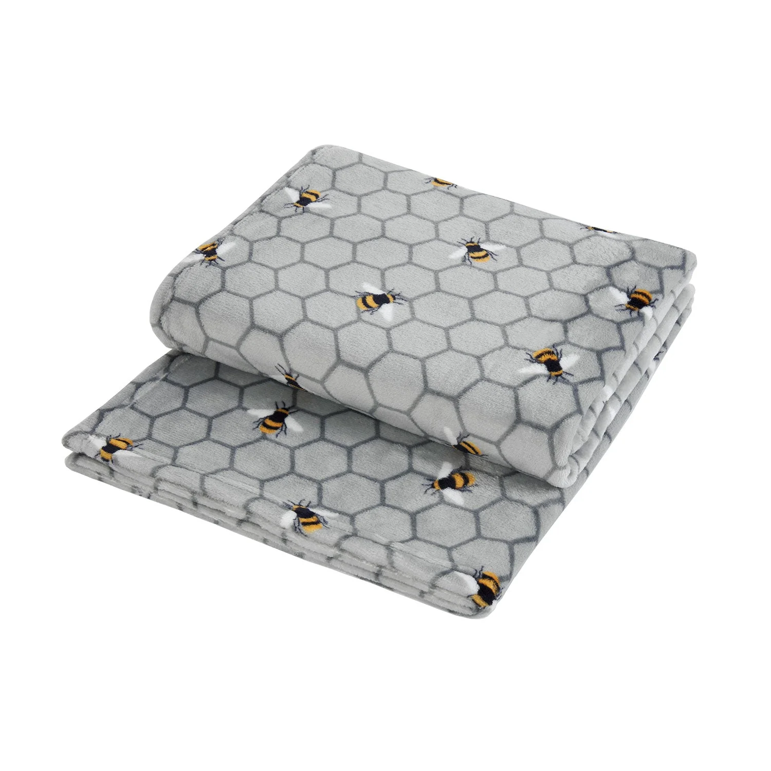 Bee Print Silver Grey Fleece Throw (130cm x 150cm)