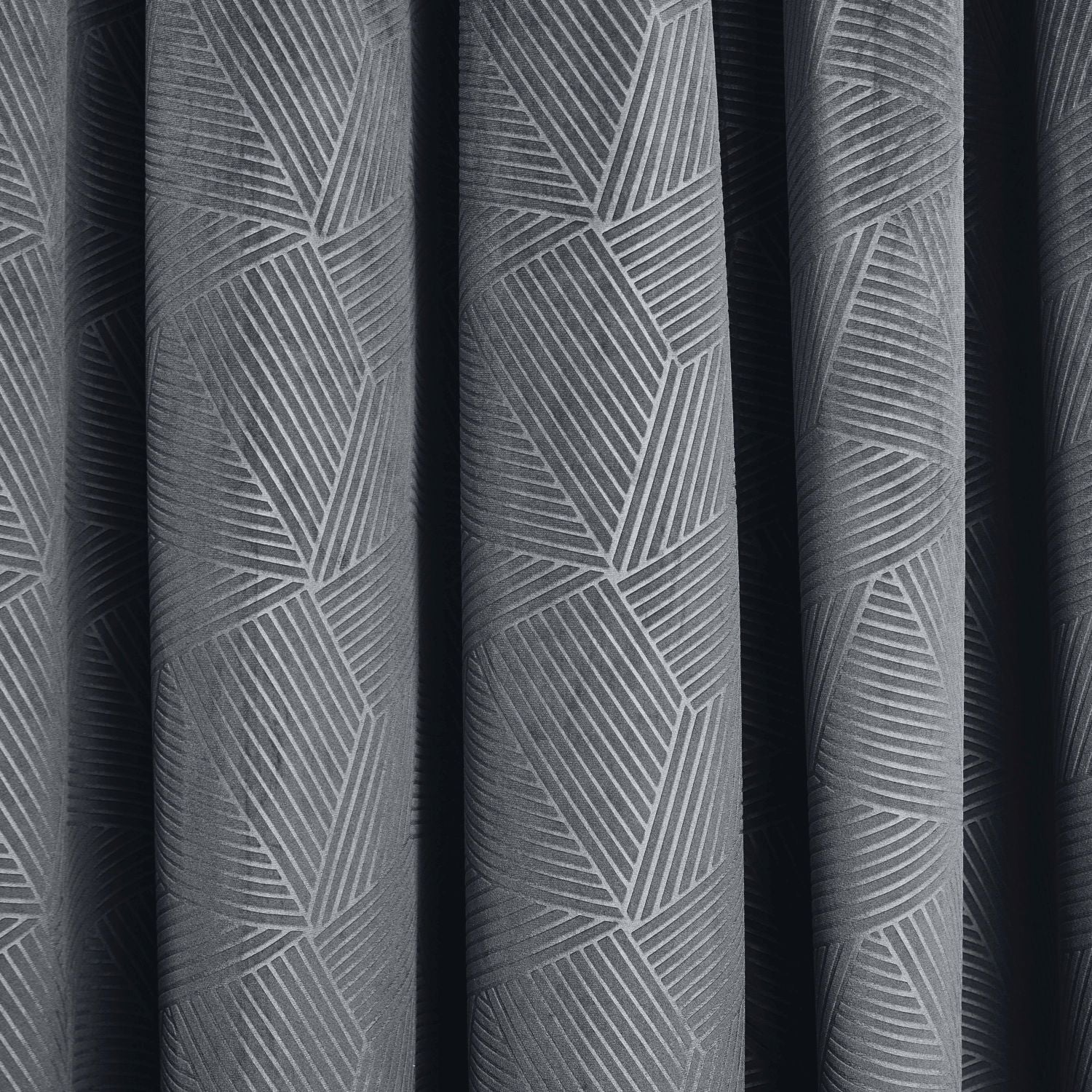 Midnight Charcoal Grey Embossed Velvet Thermal Blackout Eyelet Curtains