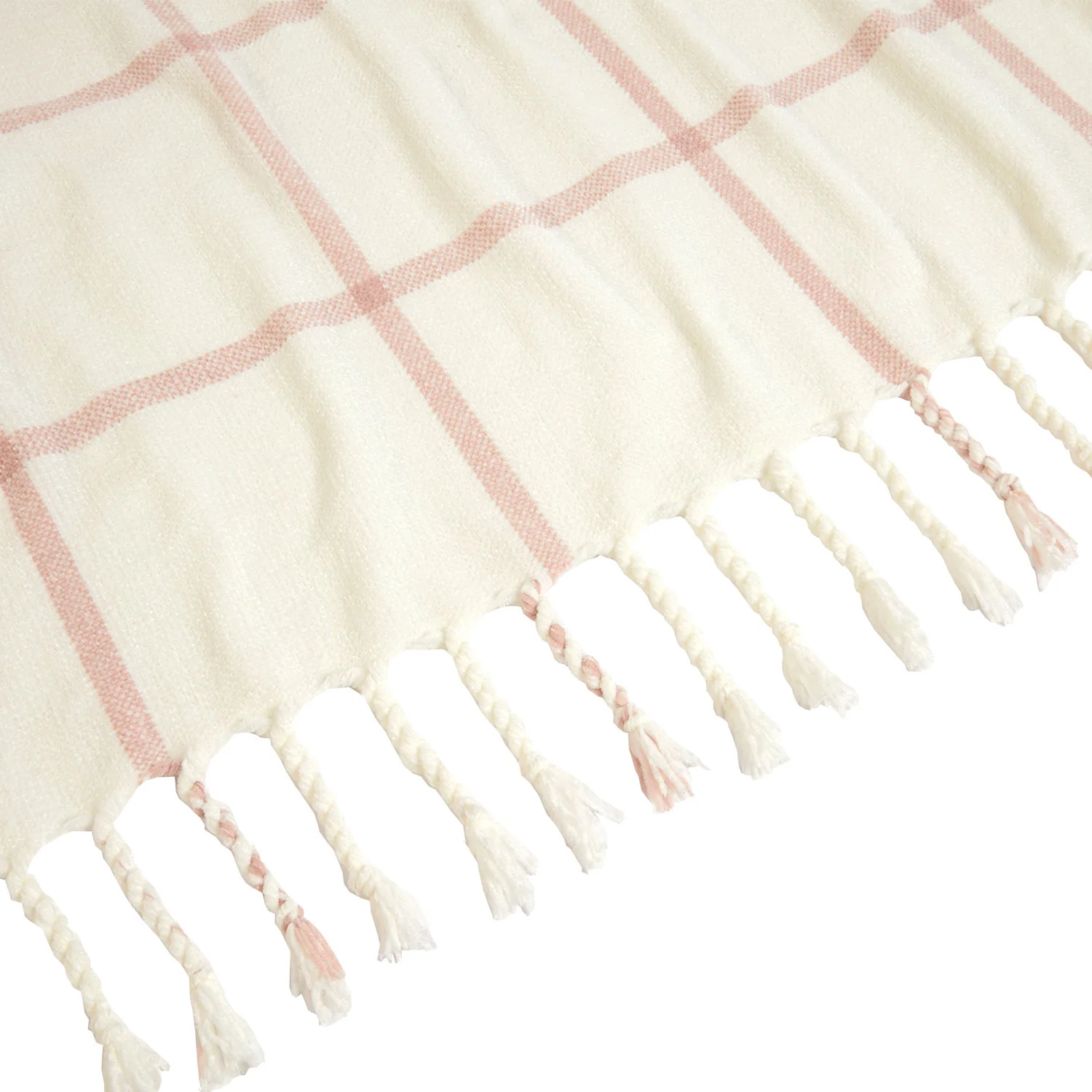 Freya Blush Chenille Check Throw (130cm x 180cm)