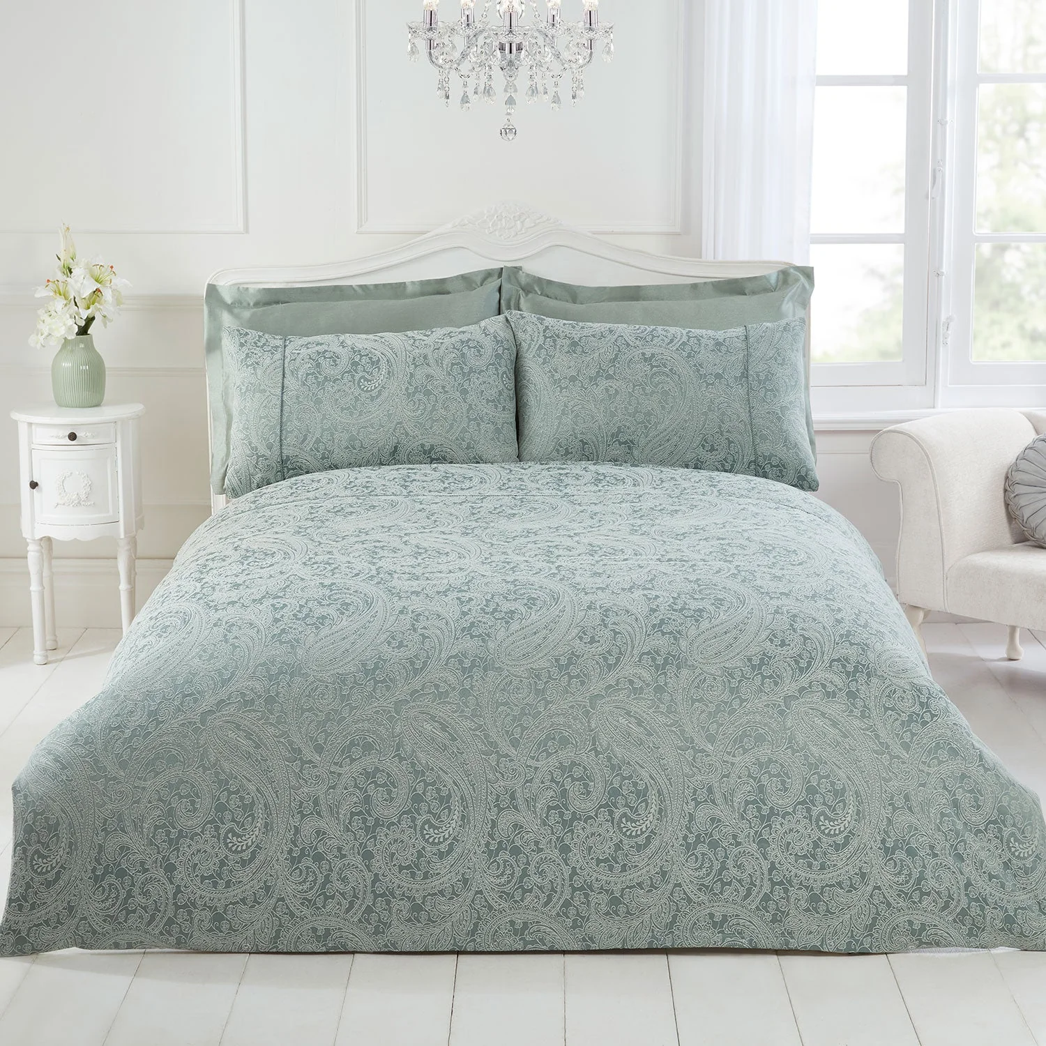 Paisley Soft Green Luxury Cotton Rich Jacquard Duvet Cover
