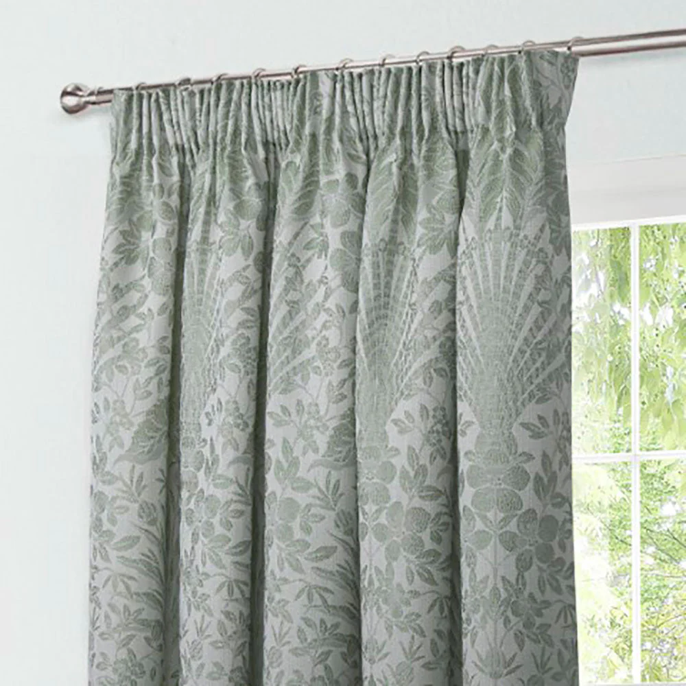 Keswick Sage Jacquard Pencil Pleat Curtains