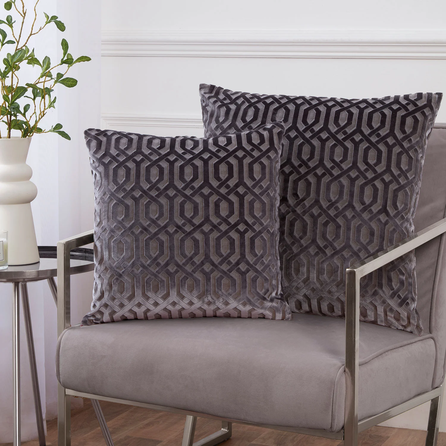Mayfair Charcoal Grey Cut Velvet Large Cushion (55cm x 55cm)
