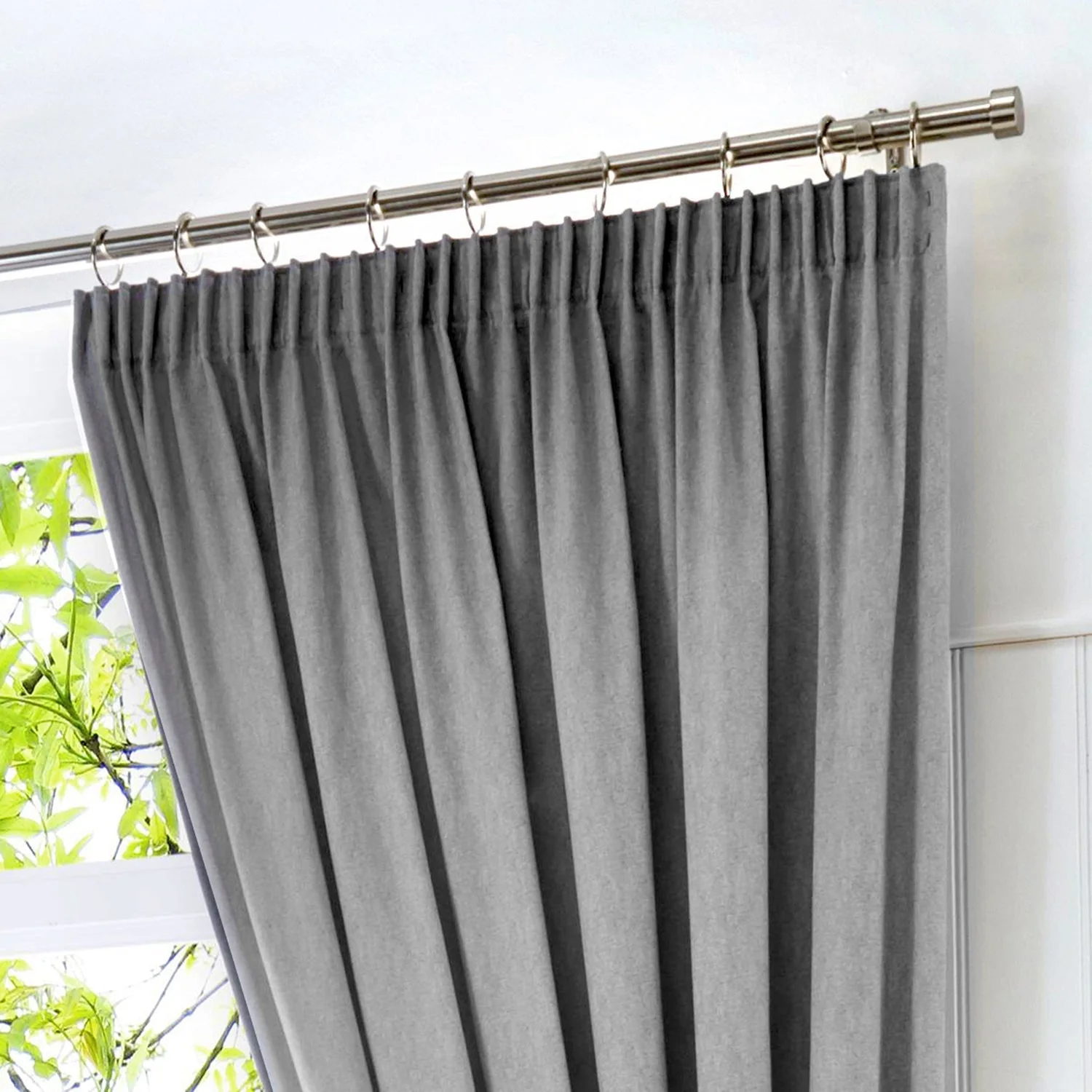 Dijon Silver Grey Blackout Thermal Pencil Pleat Curtains