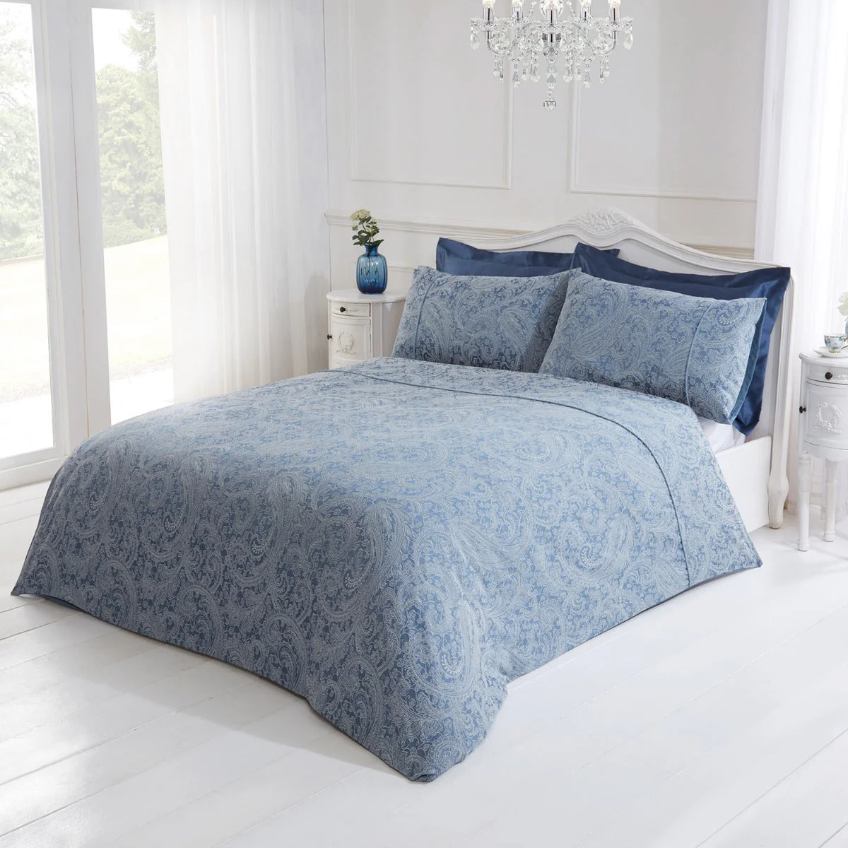 Paisley Chambray Blue Luxury Cotton Rich Jacquard Duvet Cover