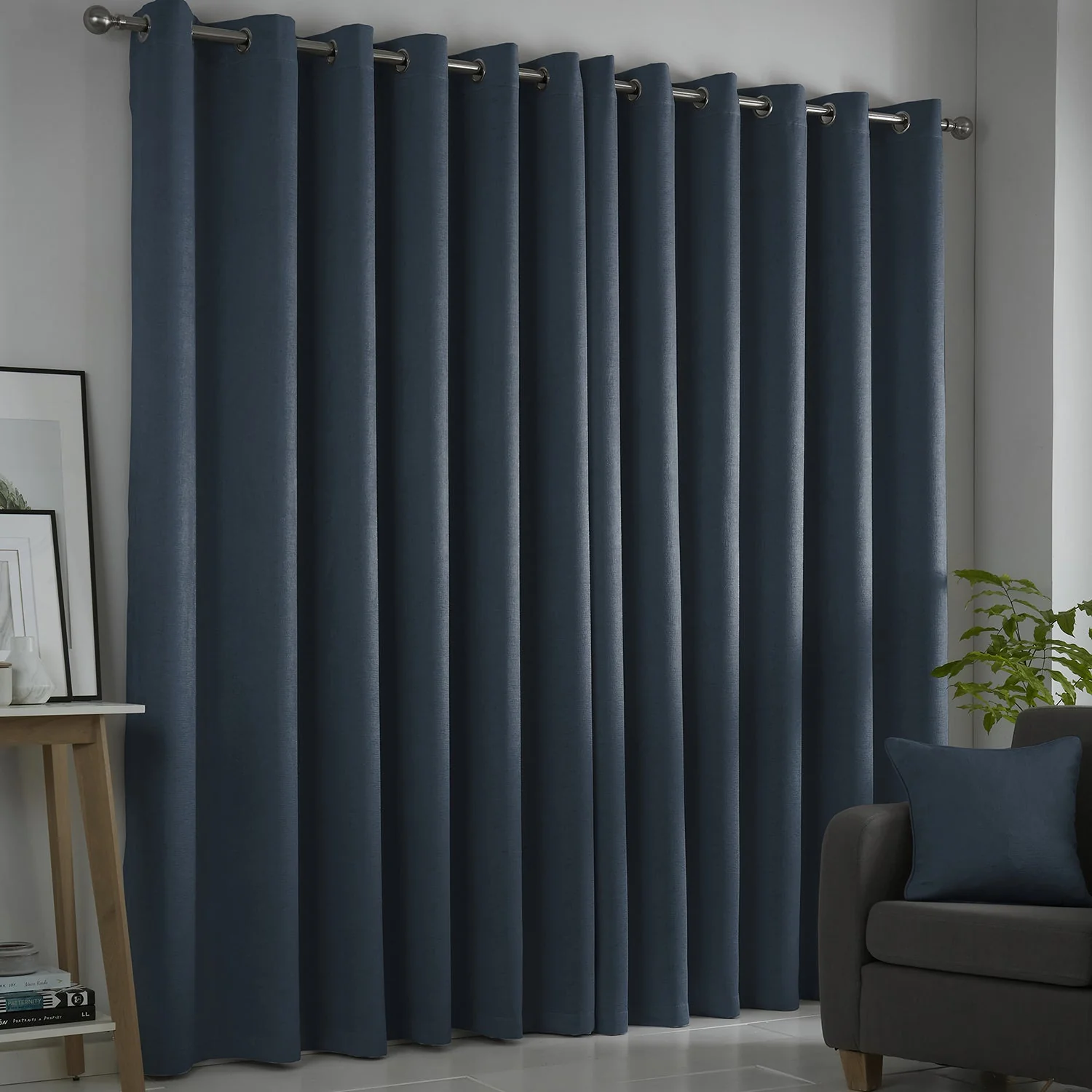 Strata Navy Dim Out Eyelet Curtains