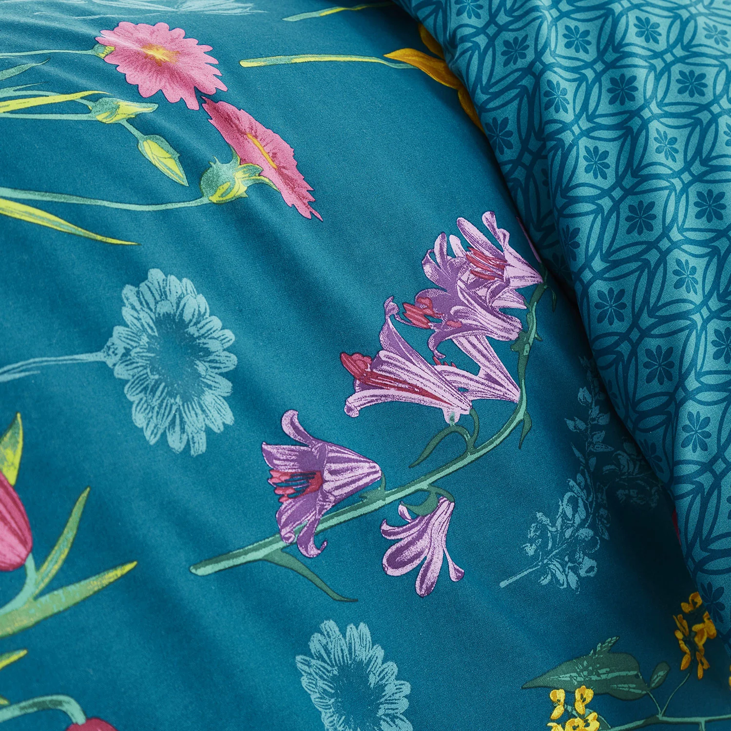 Ingrid Teal Floral Reversible Duvet Set