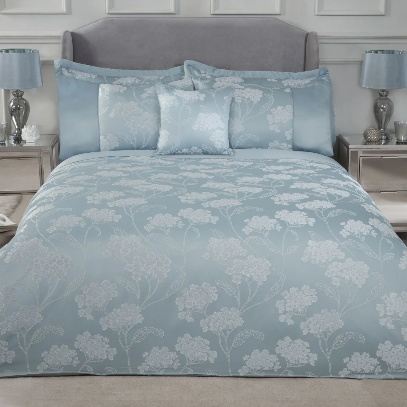 Blossom Duck Egg Embellished Jacquard Duvet Set