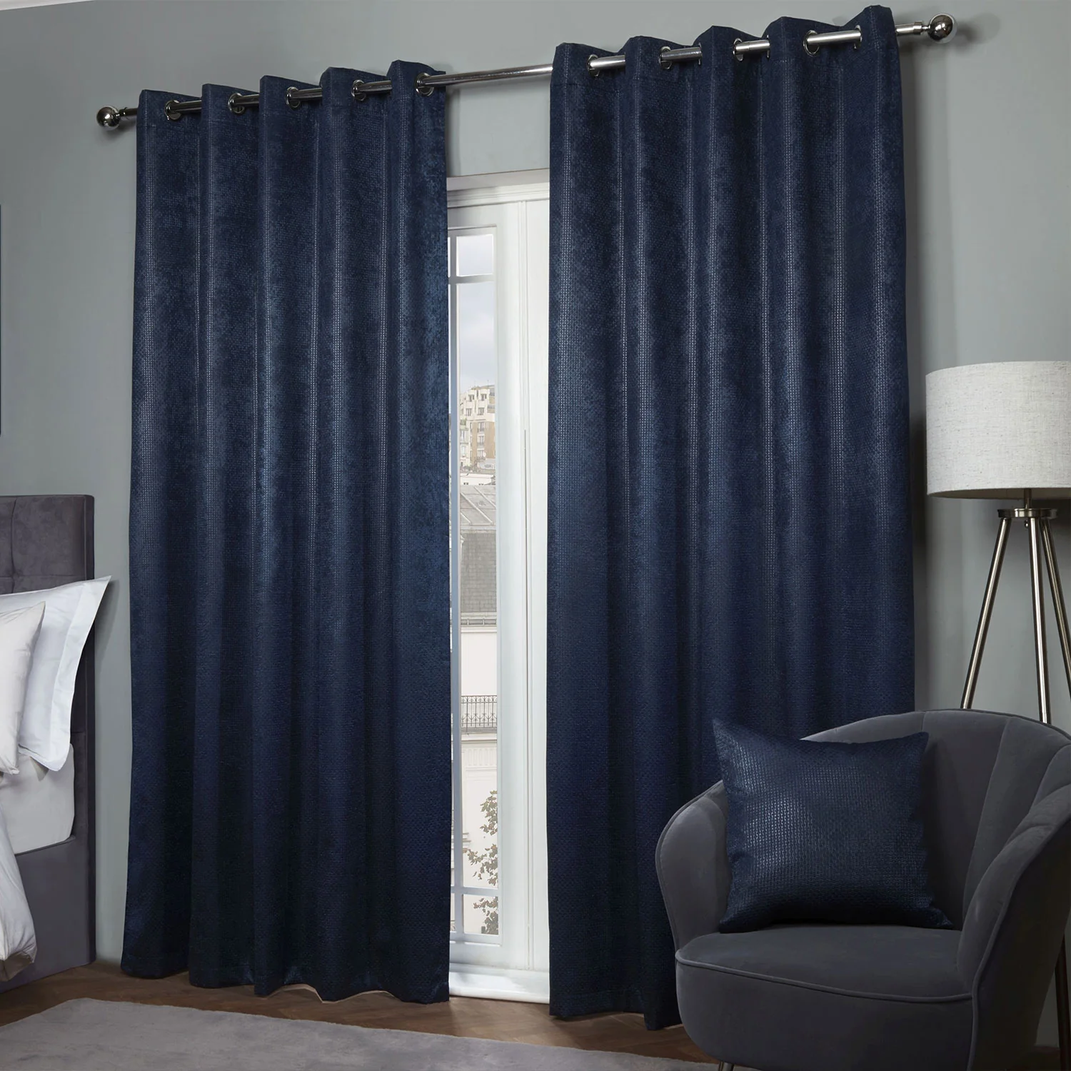 Ambiance Navy Blue Thermal Blackout Eyelet Curtains