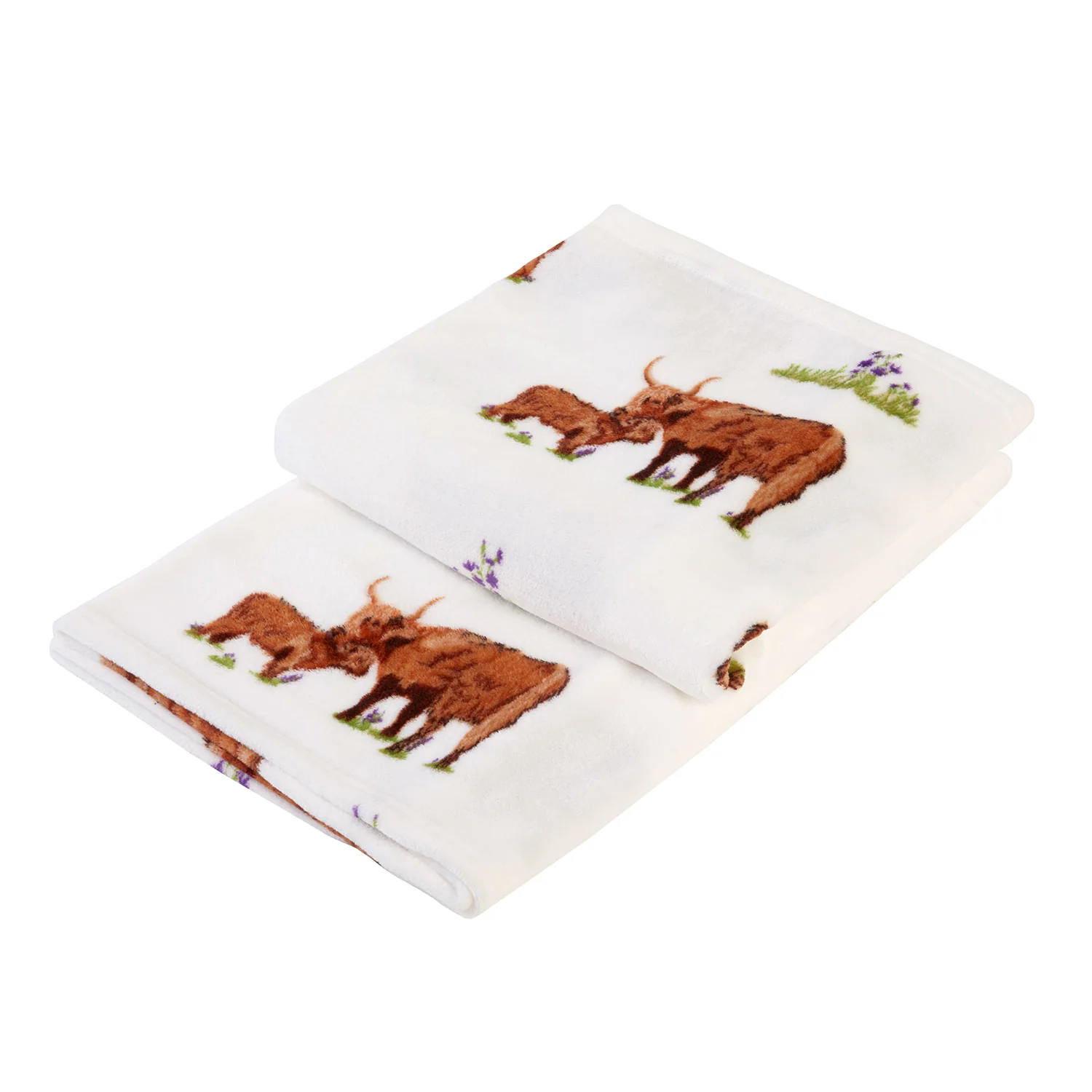 Highland Cow Natural Printed Fleece Throw (130cm x 150cm)