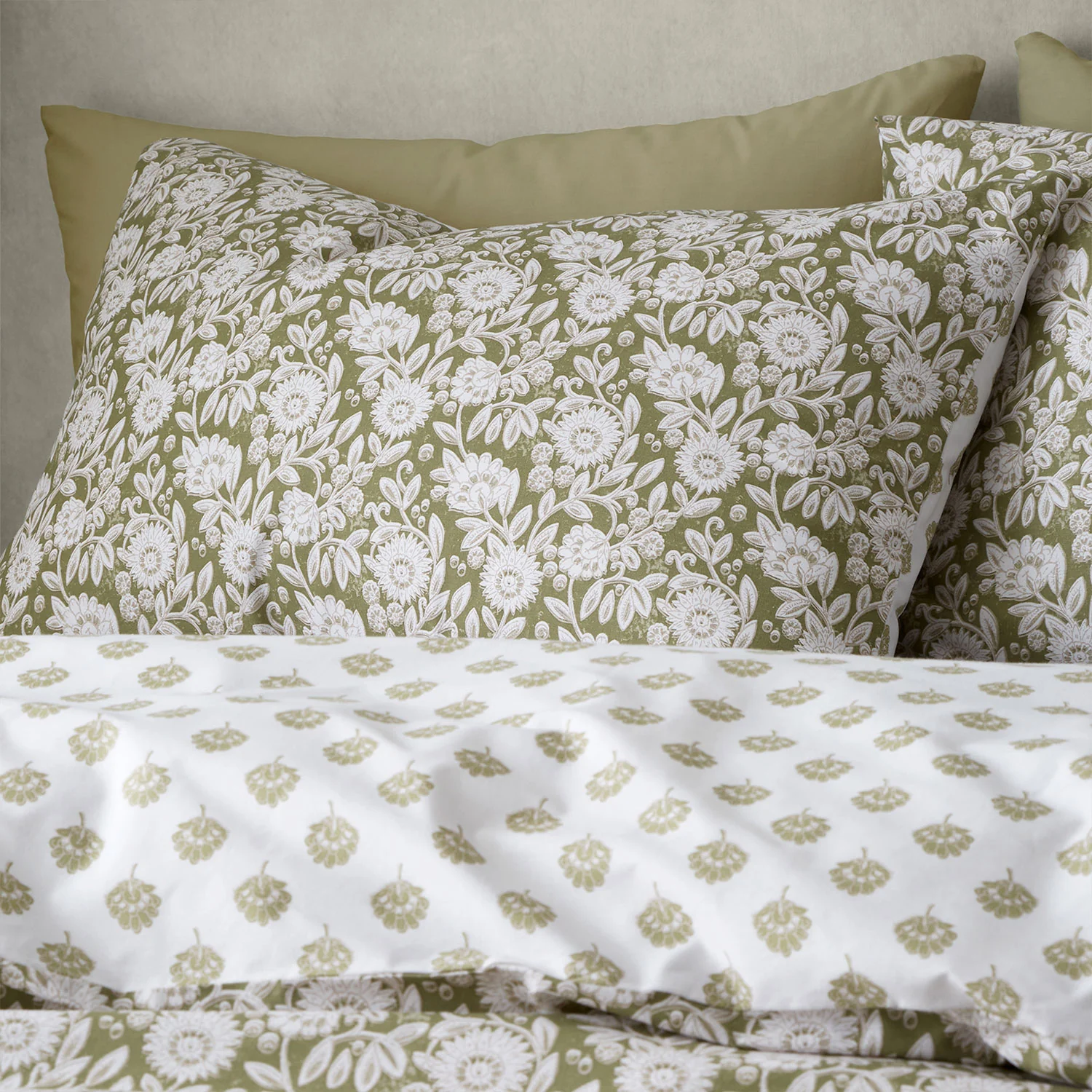 Pineapple Elephant Tangier Floral Olive Green Duvet Set