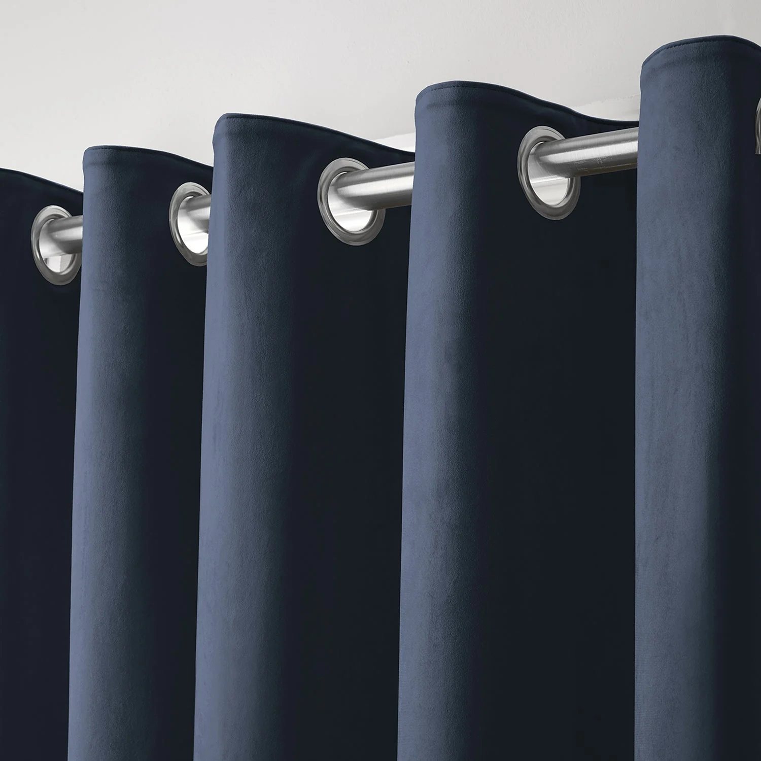 Montrose Navy Blue Velvet Blackout Thermal Coated Eyelet Curtains