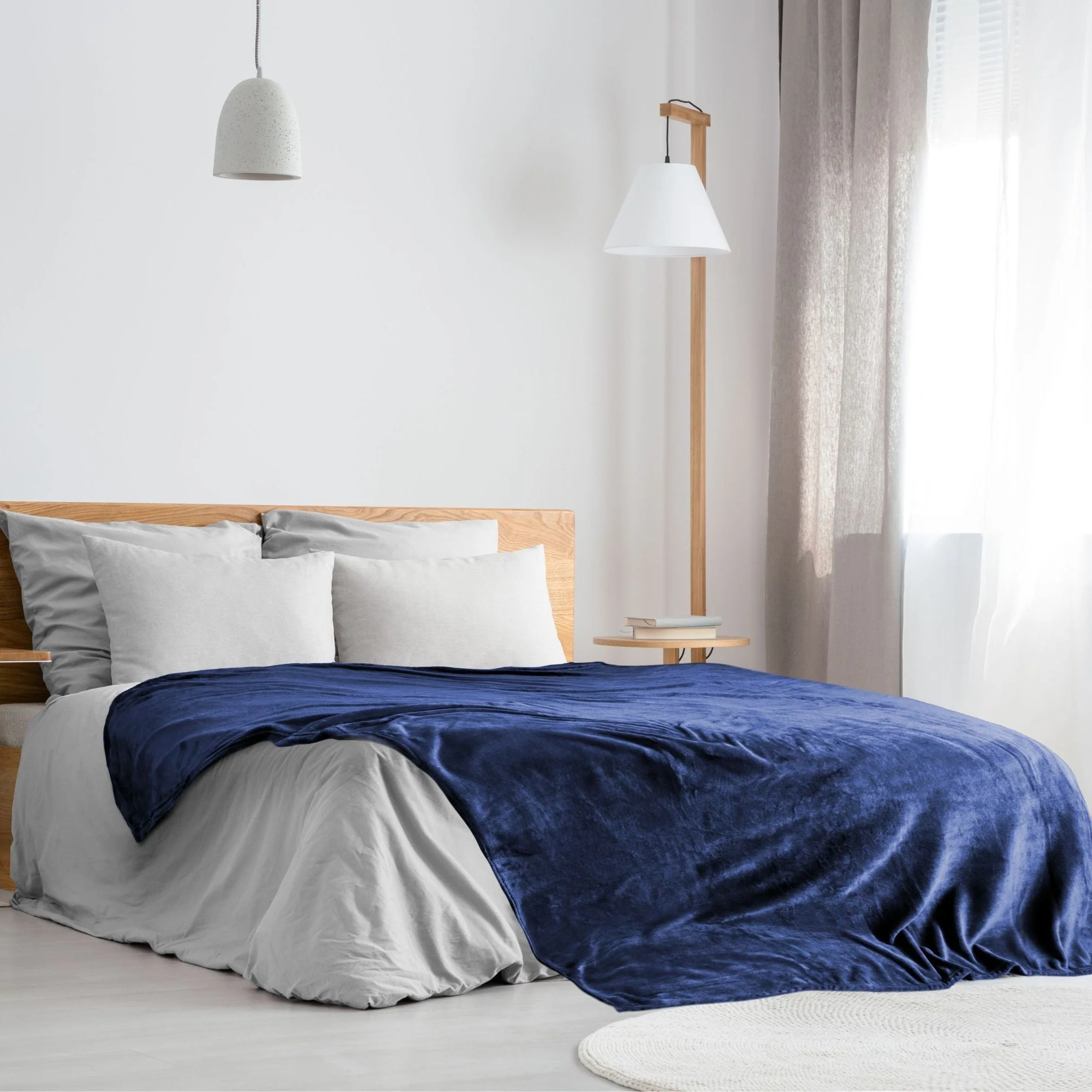 Navy Blue Snug Flannel Fleece Super Soft Throw