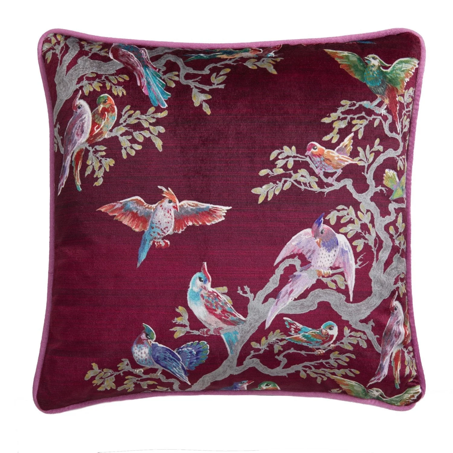 Laurence Llewelyn-Bowen Birdity Absurdity Pink Velvet Cushion (43cm x 43cm)