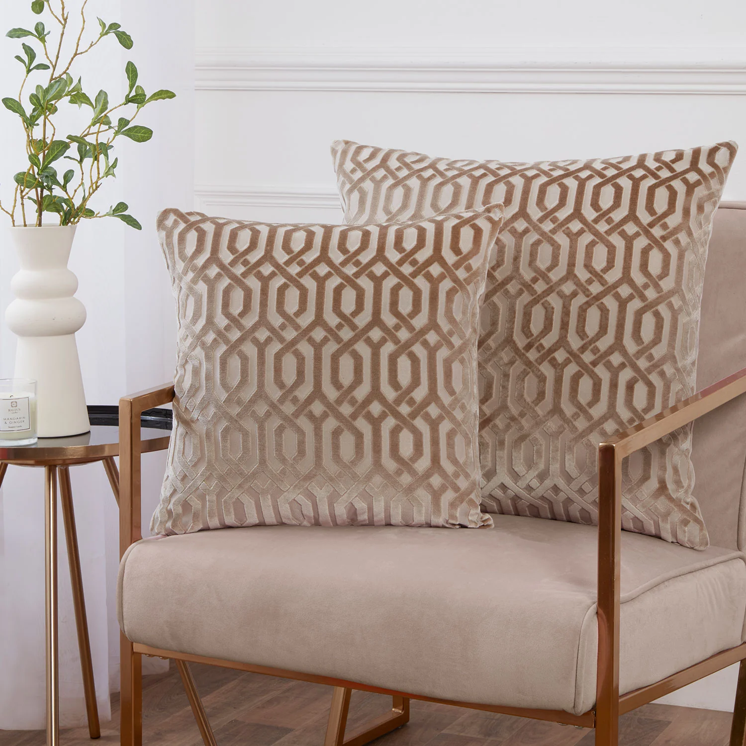 Mayfair Natural Cut Velvet Large Cushion (55cm x 55cm)