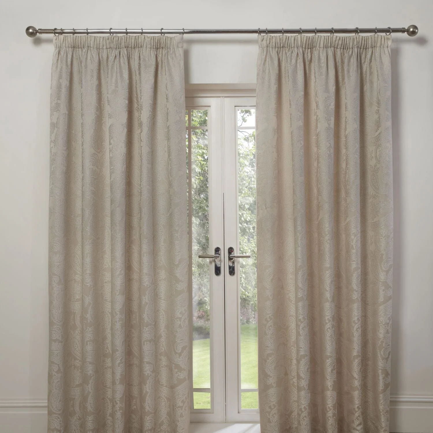 Duchess Cream Lined Pencil Pleat Jacquard Velvet Curtains