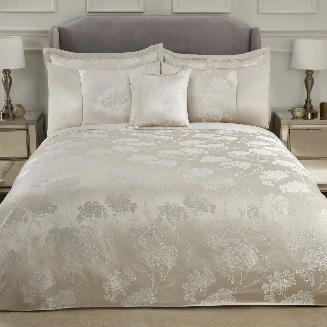 Blossom Cream Embellished Jacquard Duvet Set