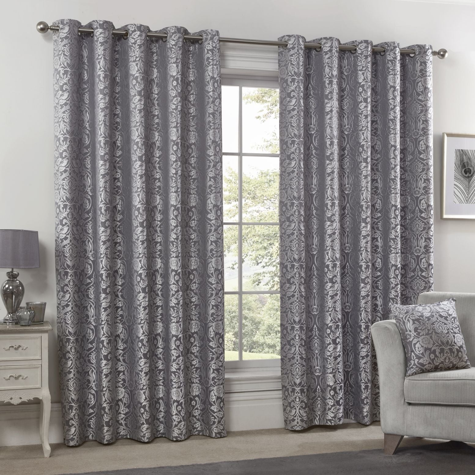 Eden Silver Lined Eyelet Jacquard Curtains