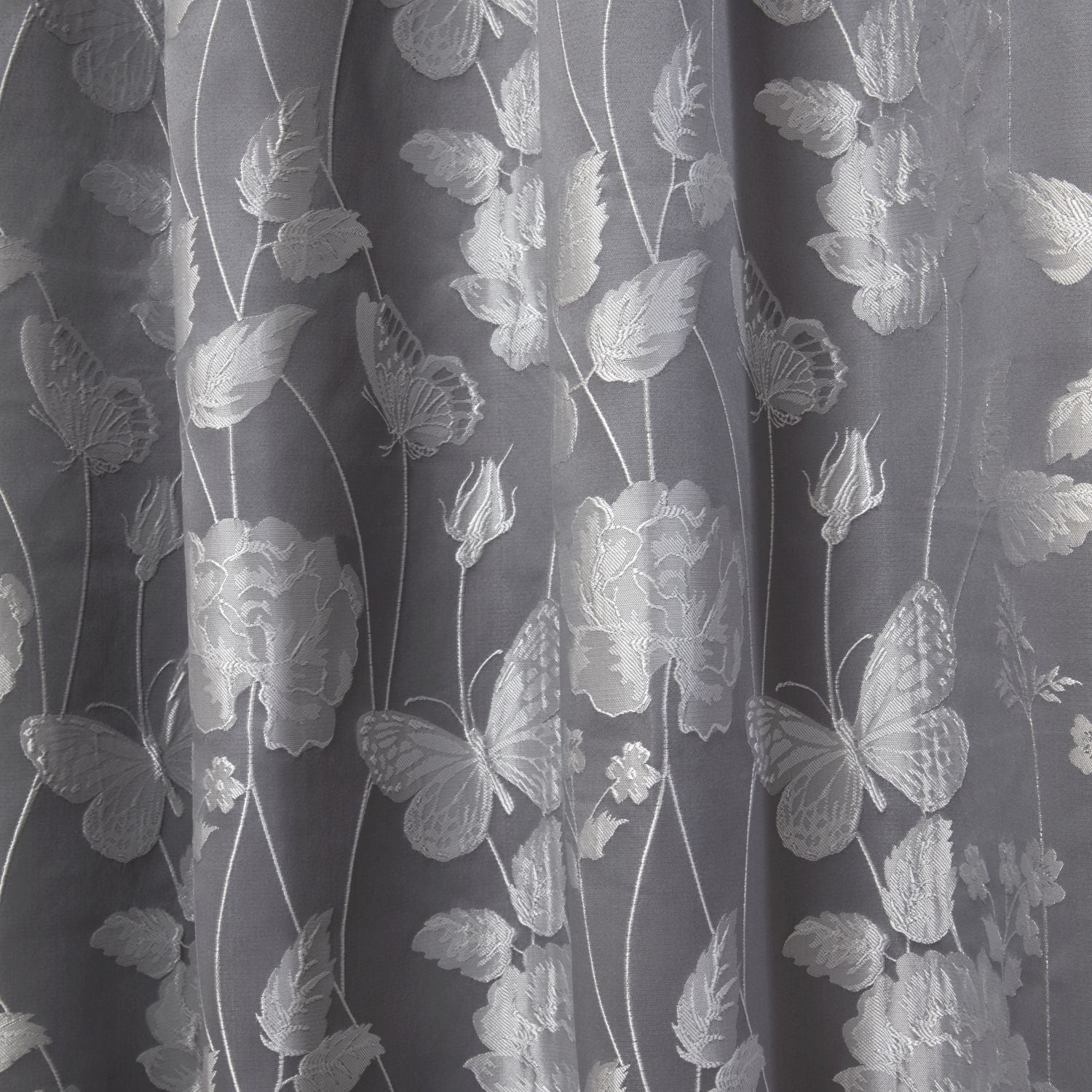Butterfly Meadow Silver Grey Lined Eyelet Jacquard Curtains