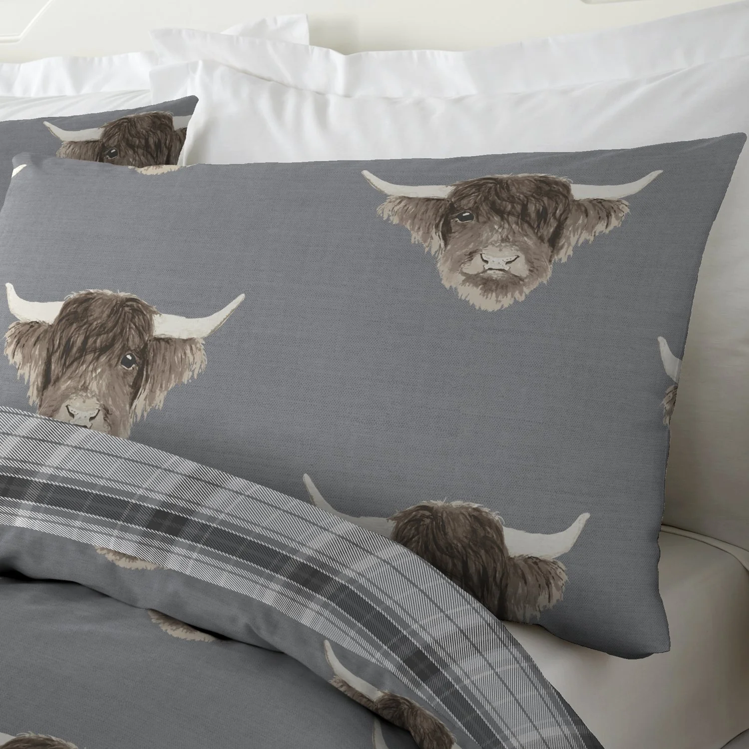 Highland Cow Grey Duvet Set