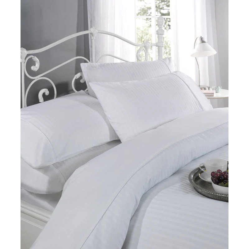 White Ritz 300 Thread Count 100% Cotton Satin Stripe Duvet Set