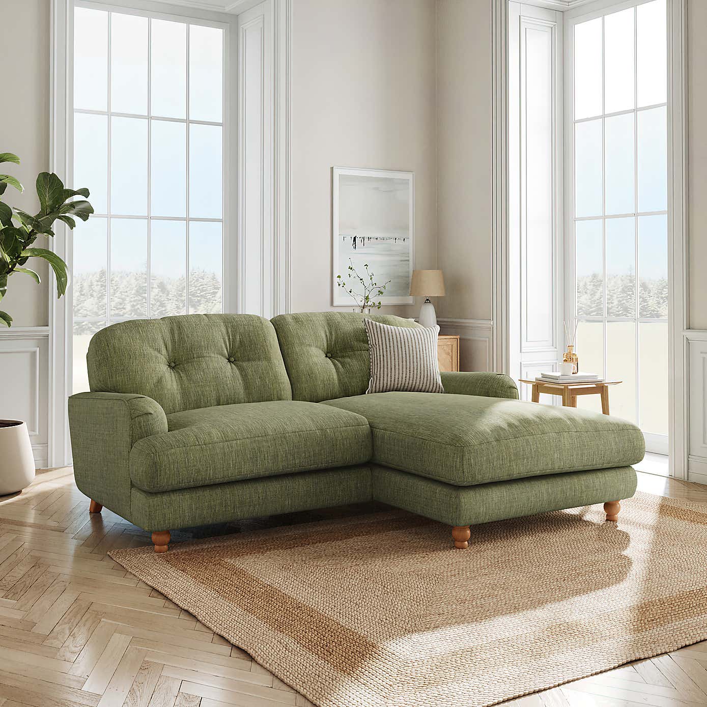 Martha Slub Faux Linen Corner Chaise Sofa
