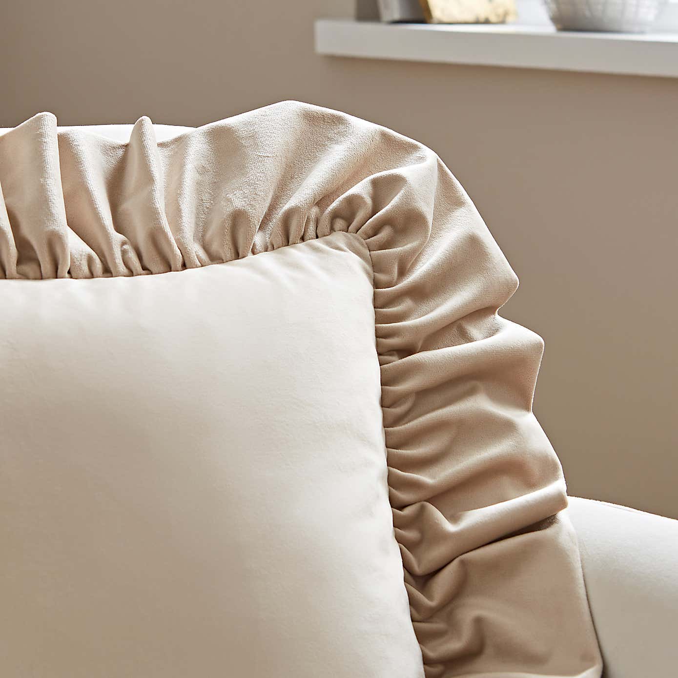 Recycled Velour Oversized Frill Square Cushion