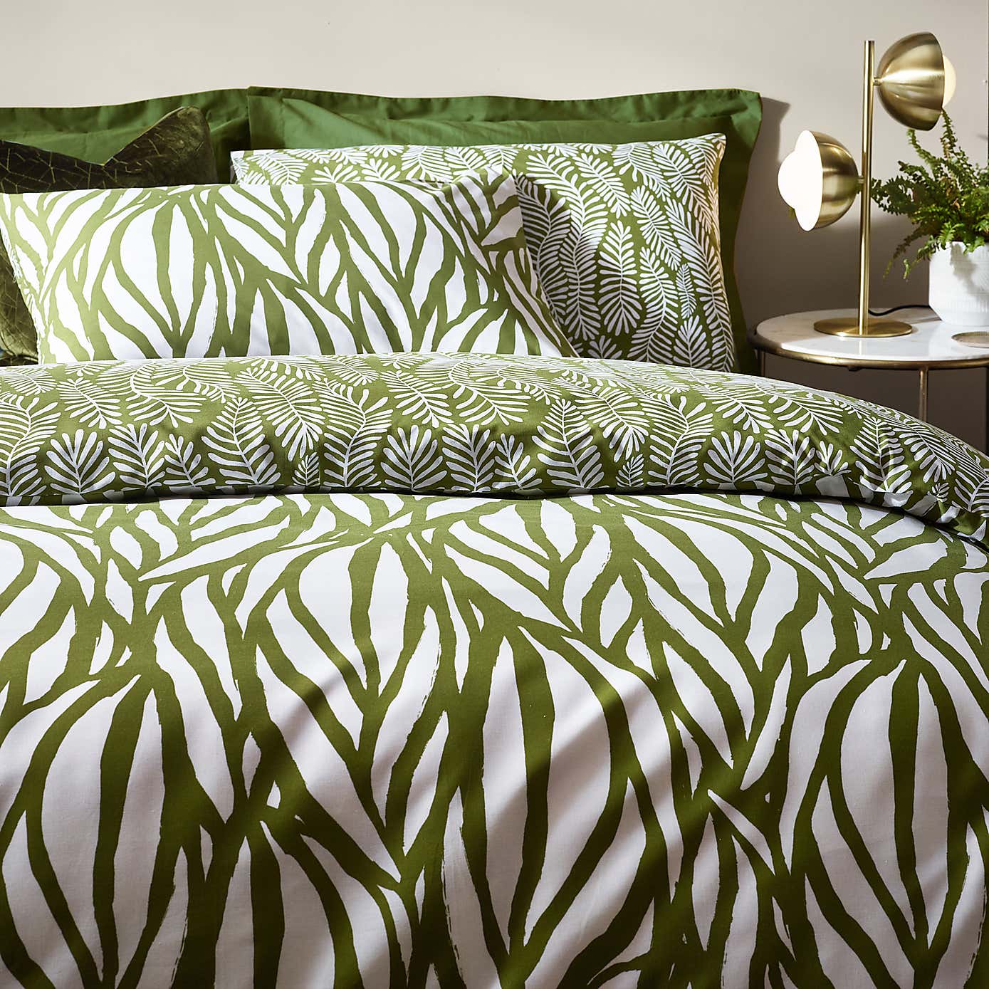 Hoem Frond Cotton Rich Olive Duvet Cover & Pillowcase Set