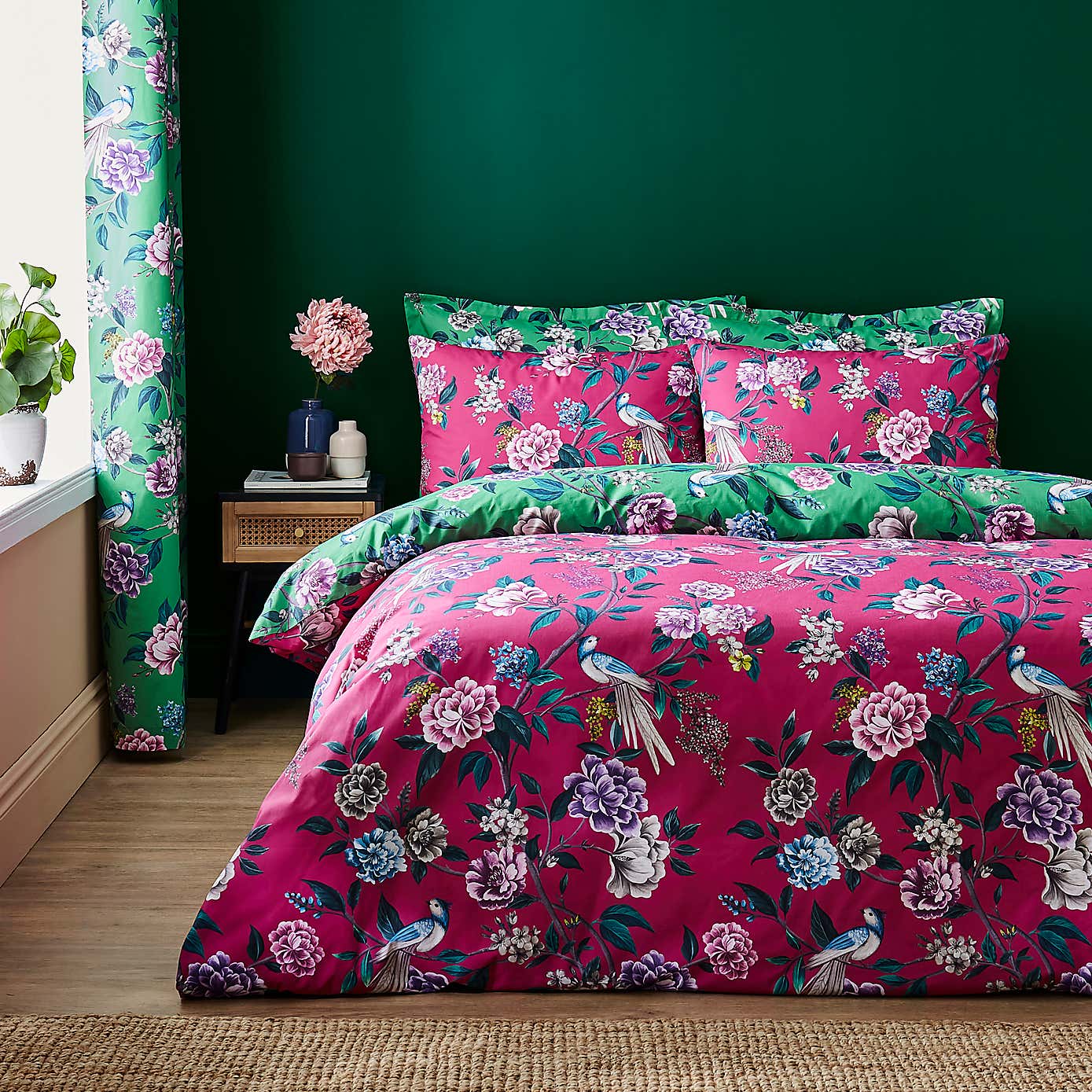 Milanna Blooms Green Duvet Cover and Pillowcase Set