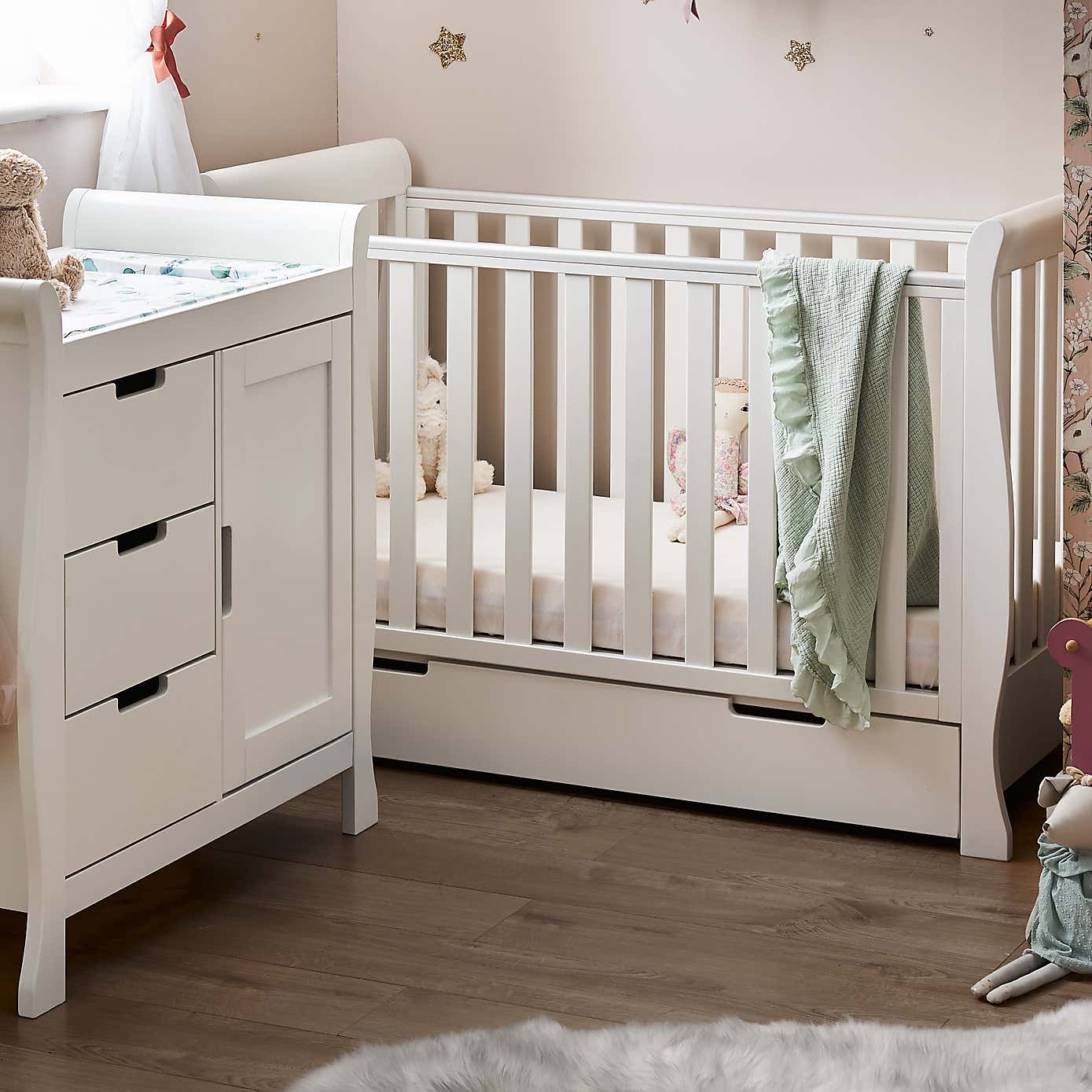 OBaby Stamford Mini 2 Piece Nursery Room Set, White