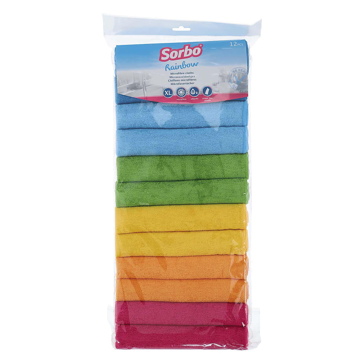 Sorbo Pack of 12 Rainbow Microfibre Cloths