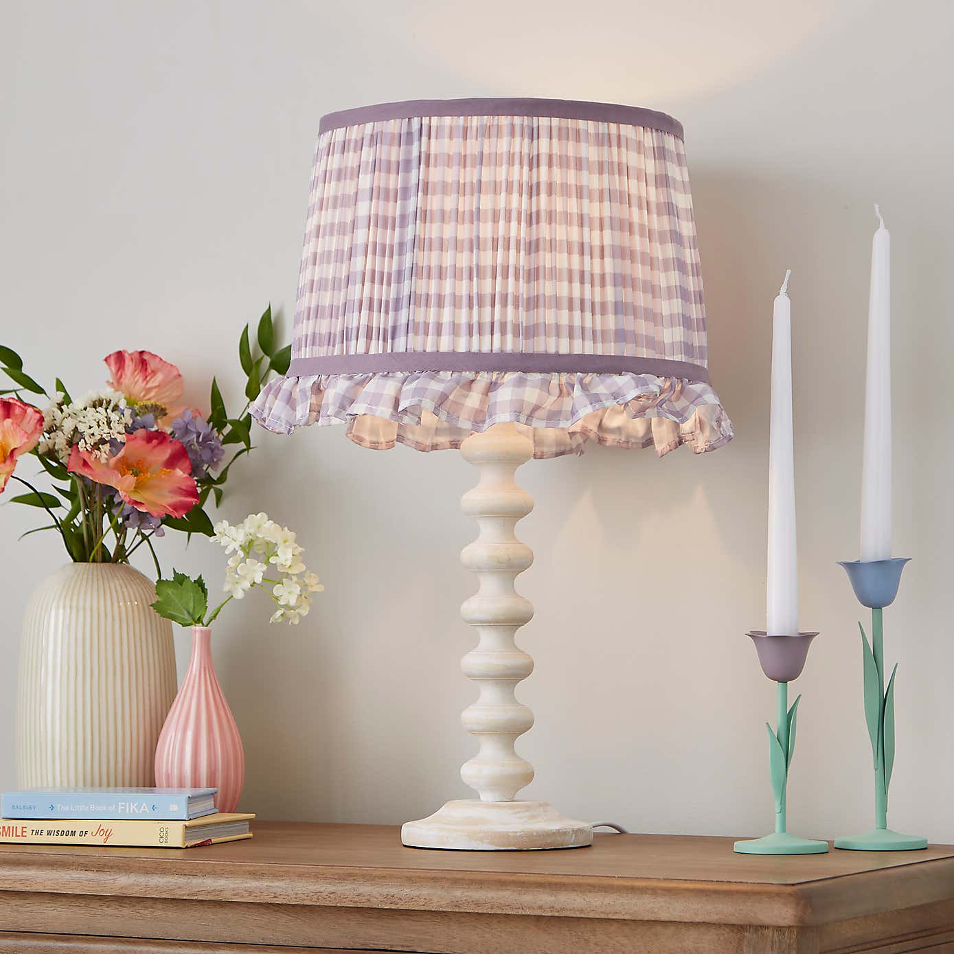 Carys Frilled Gingham Drum Lamp Shade