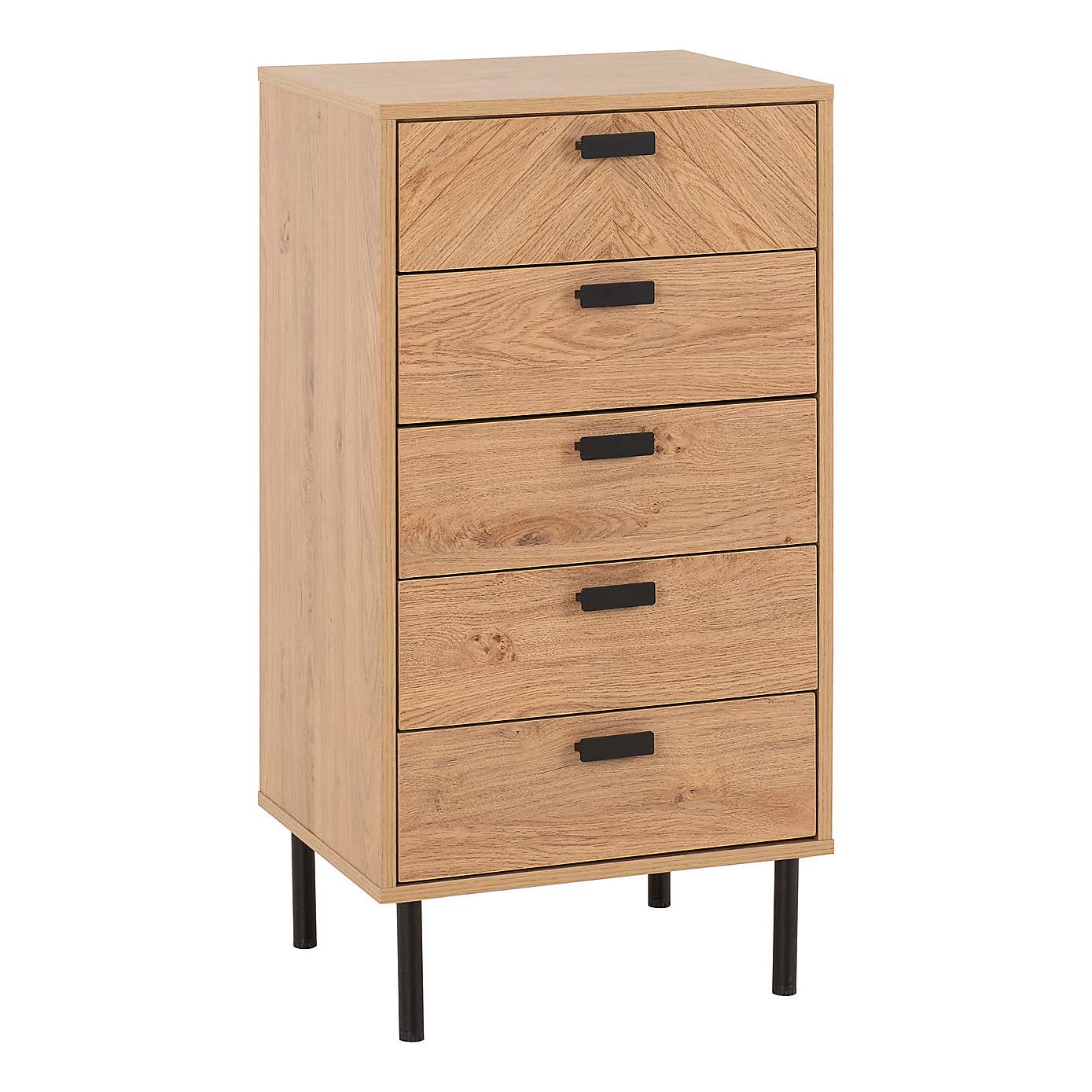 Barker 5 Drawer Narrow Chest, Oak Effect