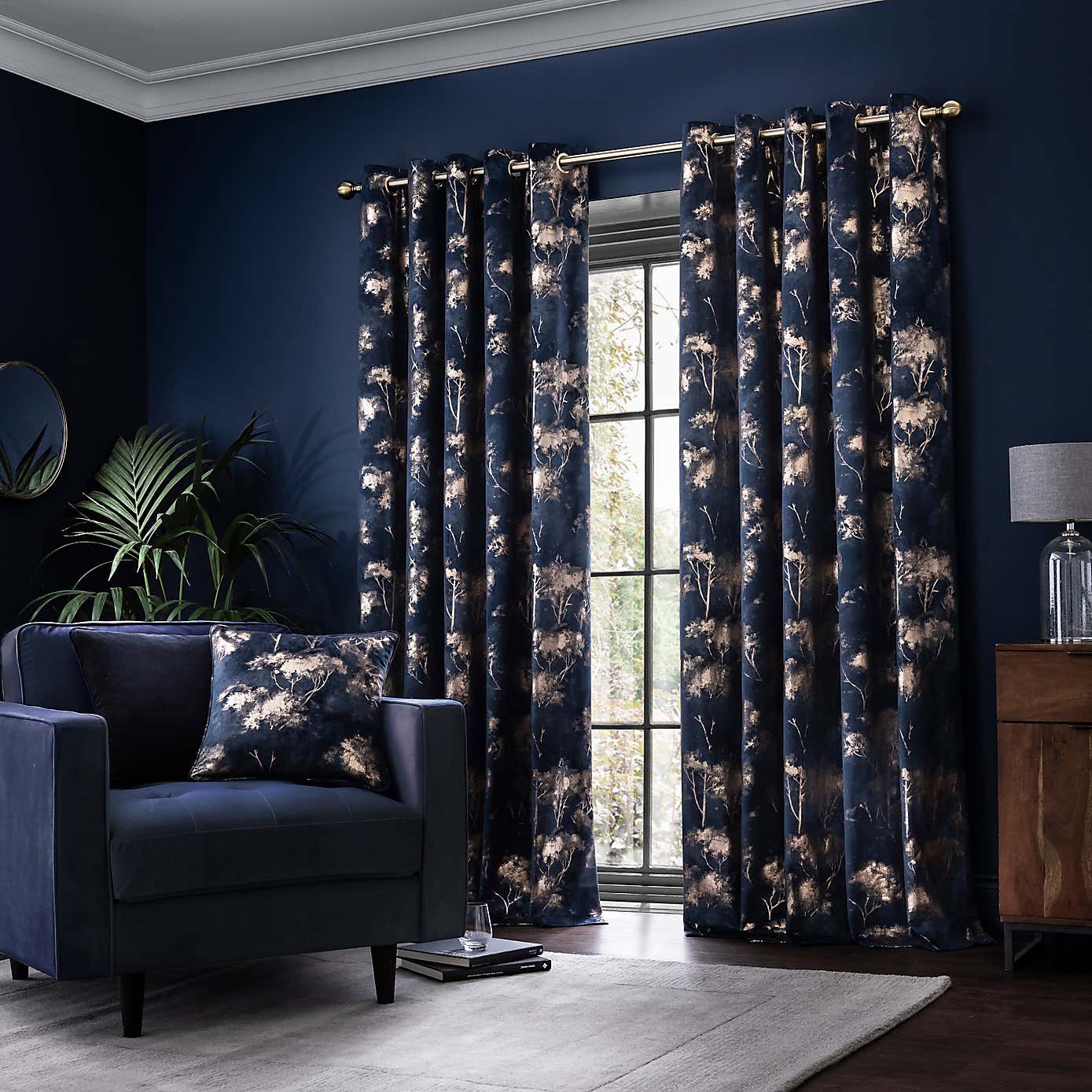 Velour Trees Eyelet Curtains