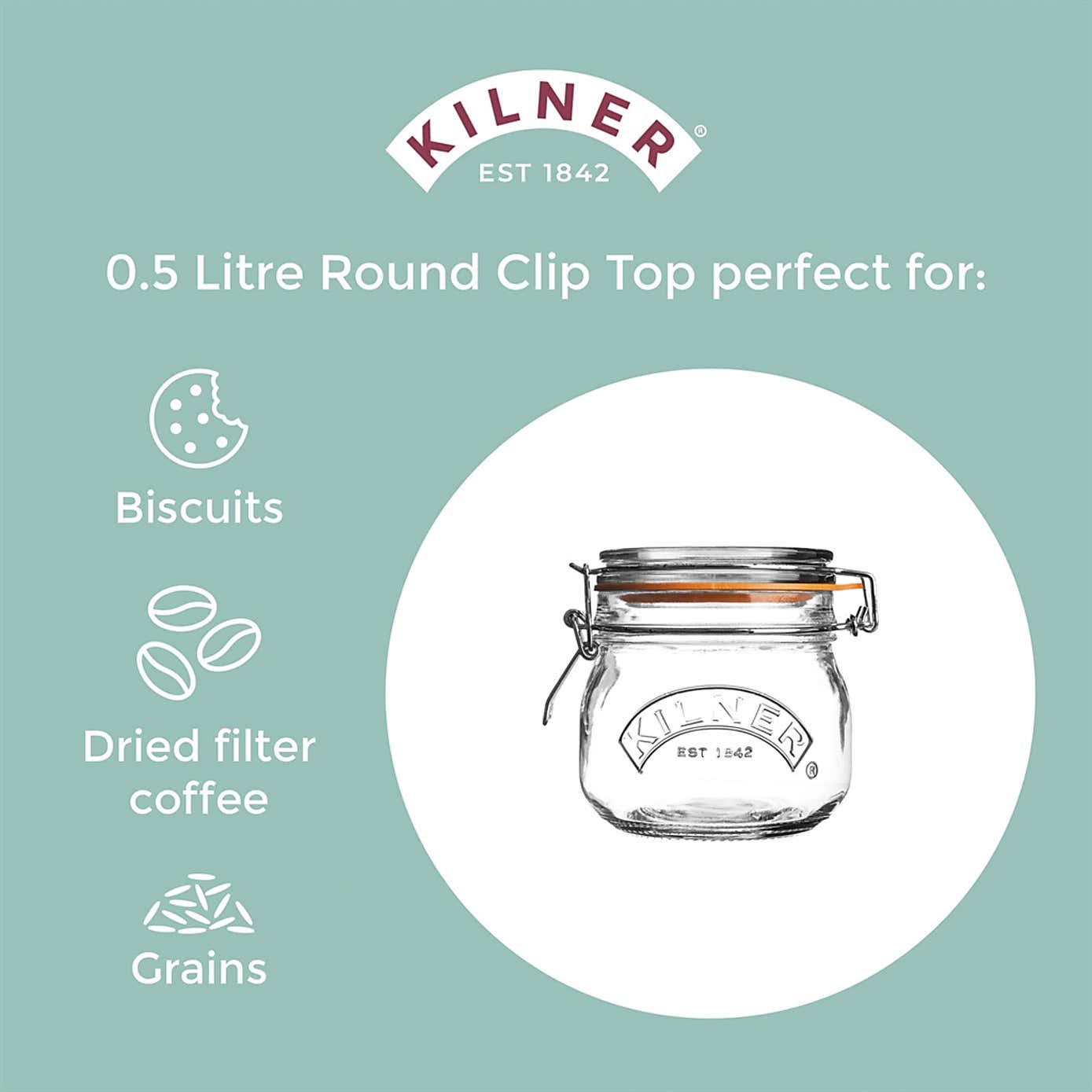 Kilner 0.5 Litres Round Clip Top Jar
