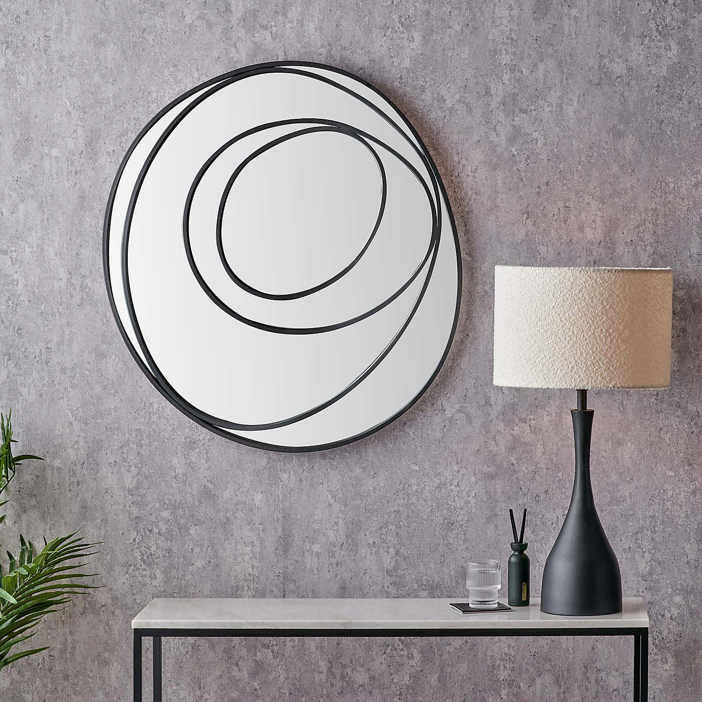 Black Swirl Round Wall Mirror