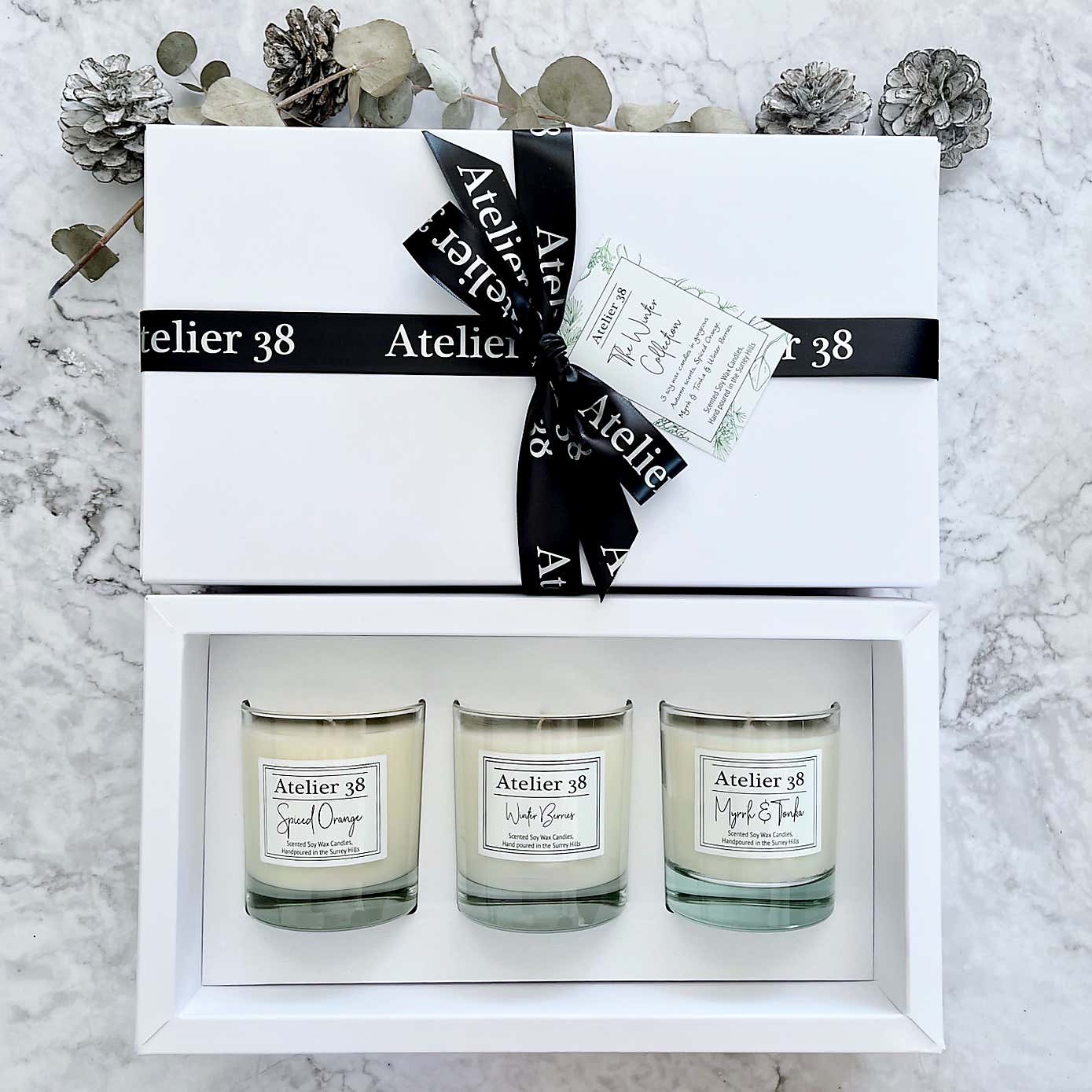Atelier 38 Myrrh & Tonka, Spiced Orange, & Winter Berries Soy Jar Candle Gift Set