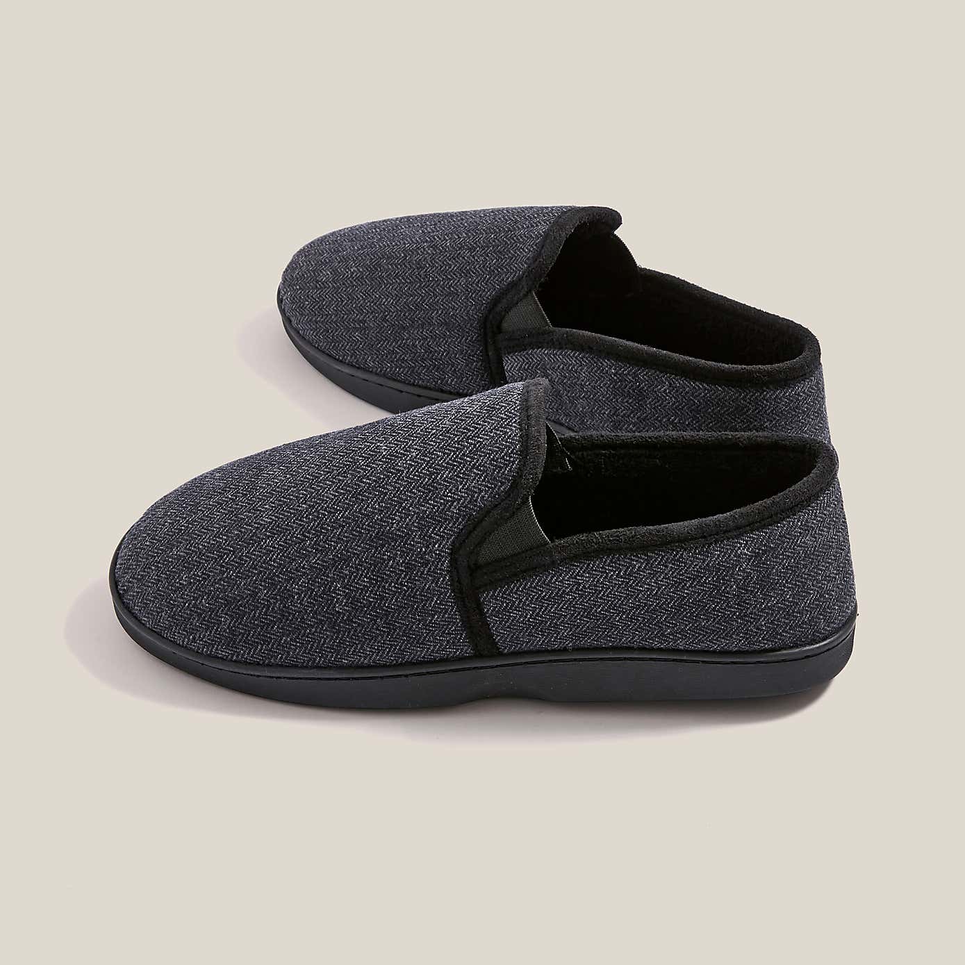 Mens Grey Herringbone Cupsole Slippers