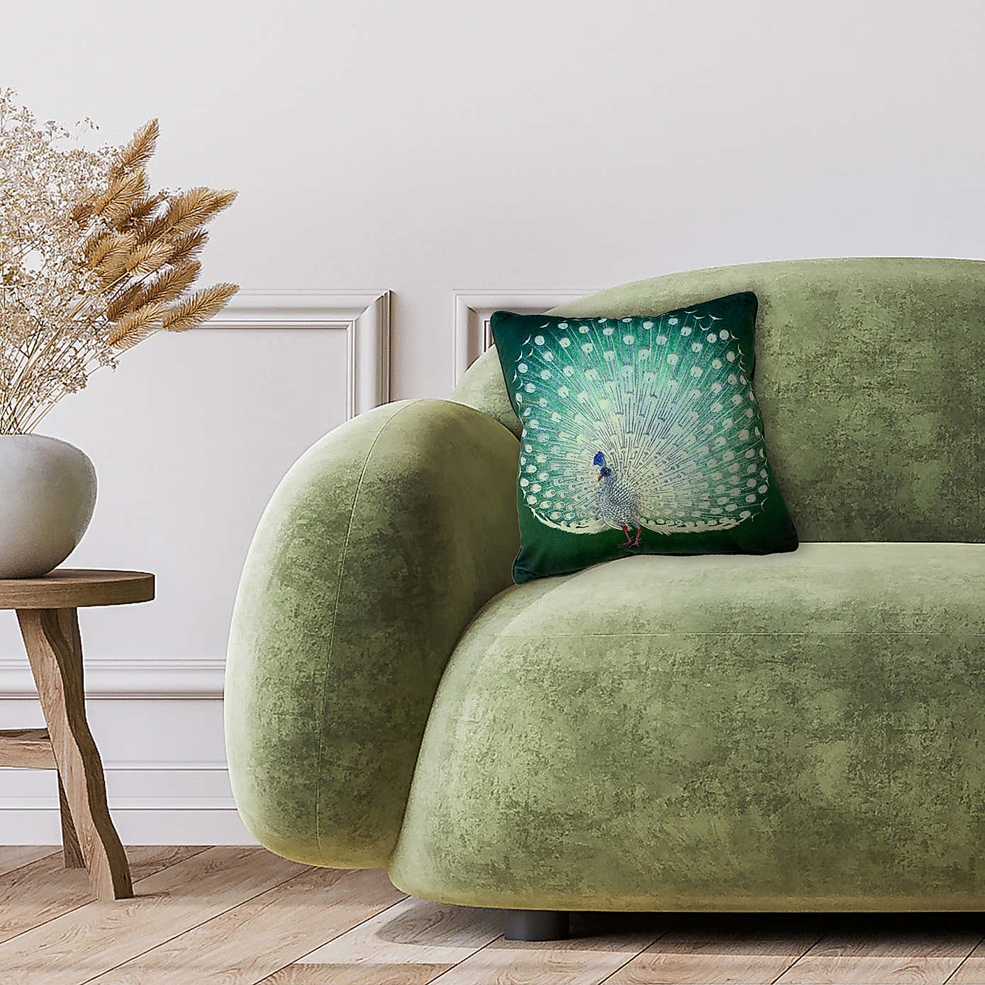 Ohara Koson Peacock Velvet Square Cushion