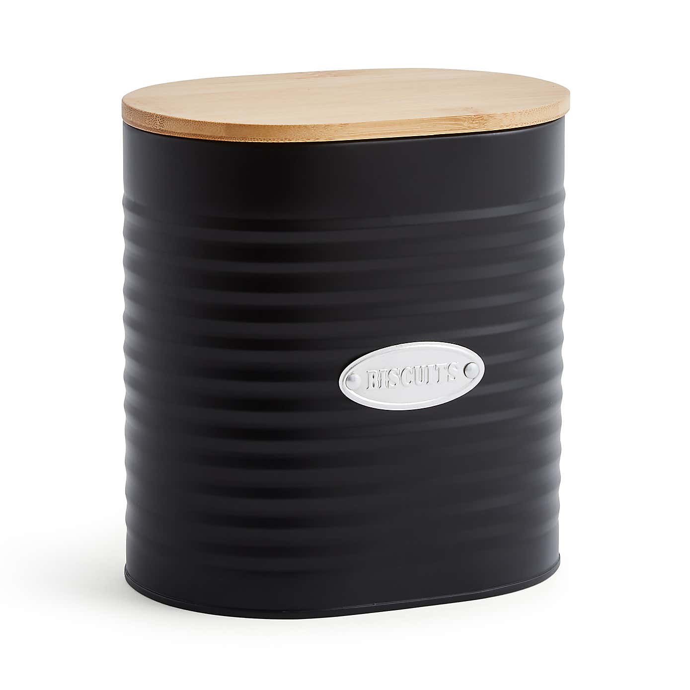 Metal Biscuit Canister with Badge Black