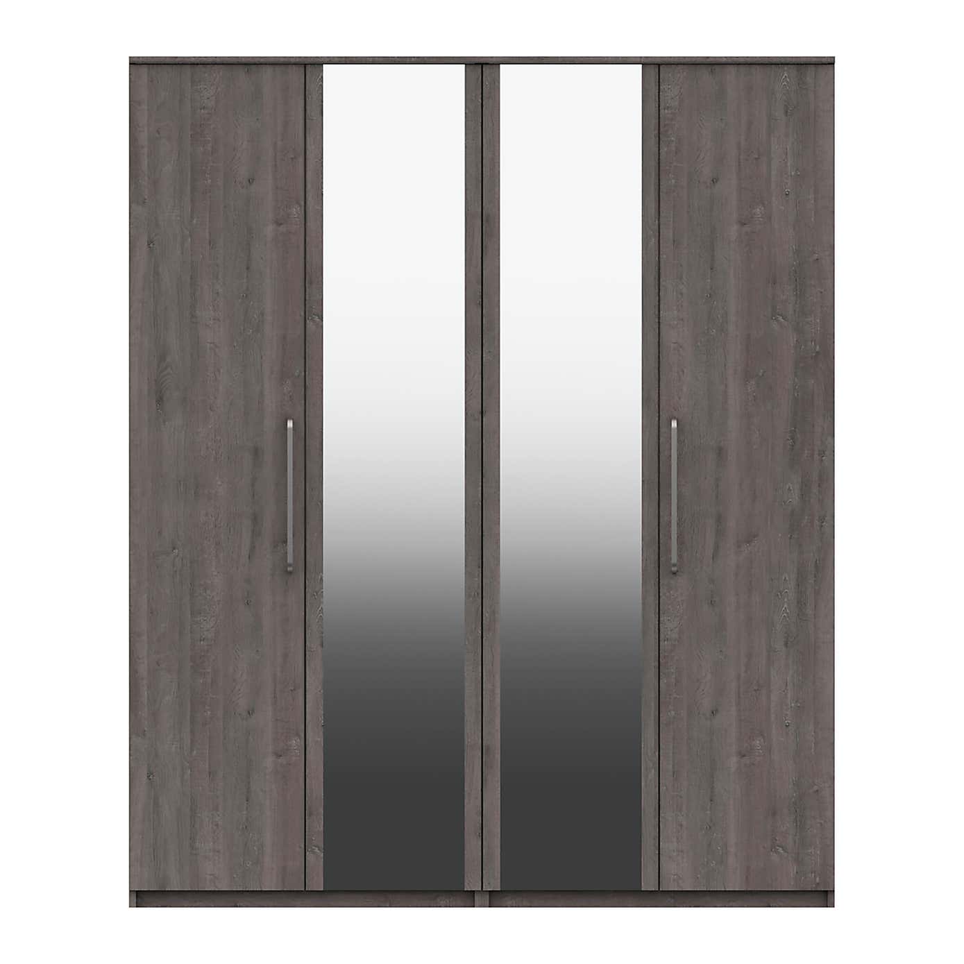 Parker Grey 4 Door Mirrored Wardrobe
