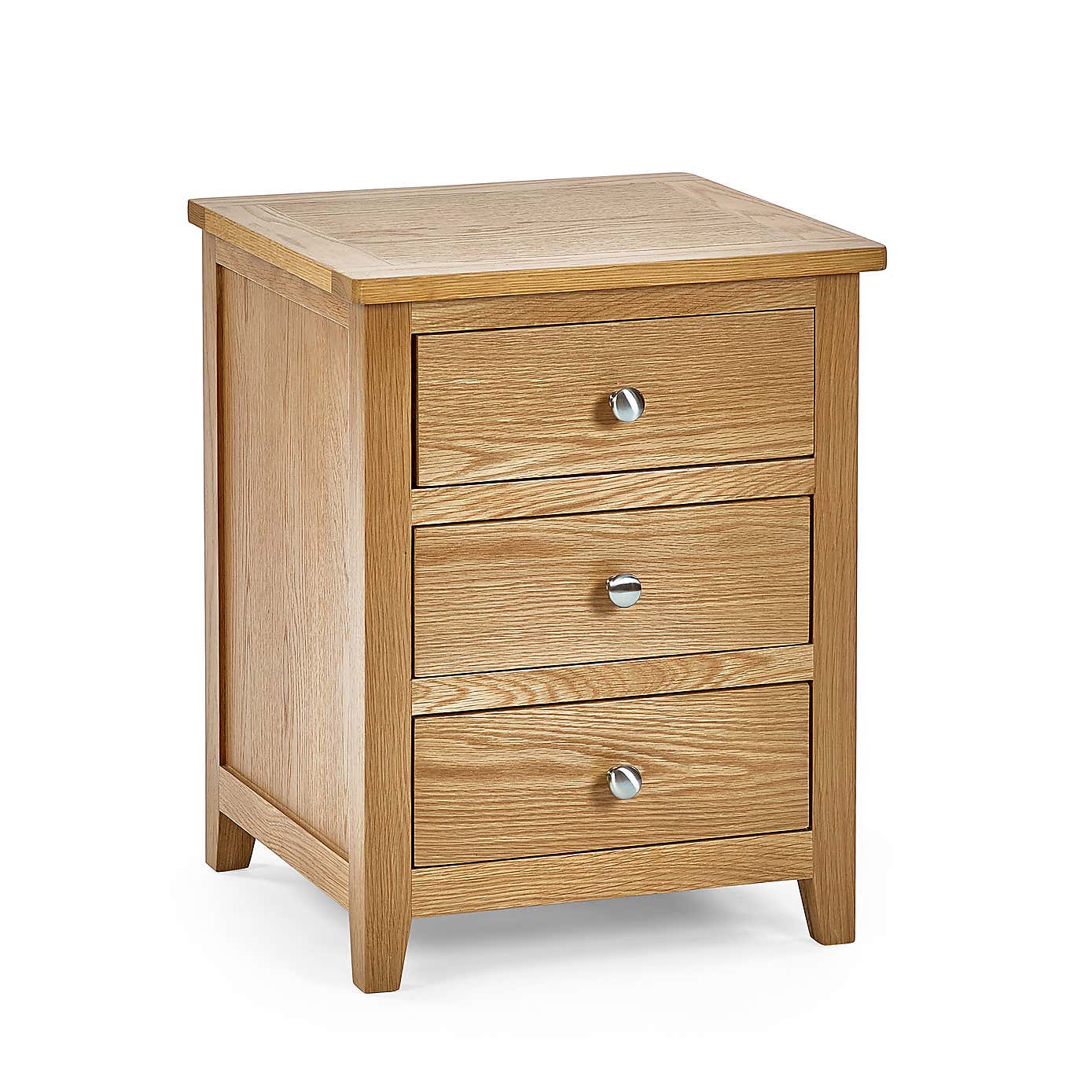 Jenkins 3 Drawer Bedside Table, Oak