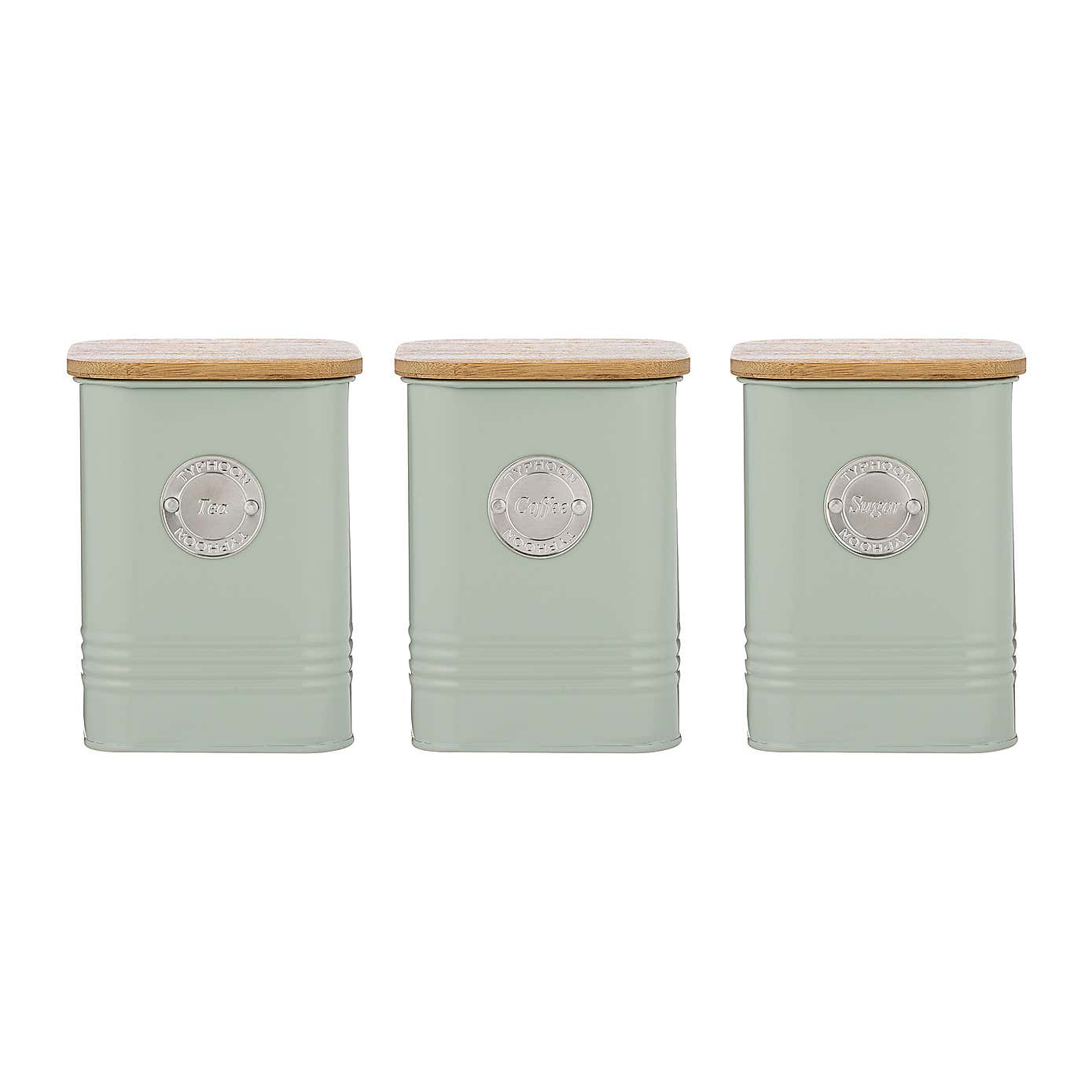 Typhoon Living Set of 3 Mint Green Square Tea, Coffee & Sugar Canisters