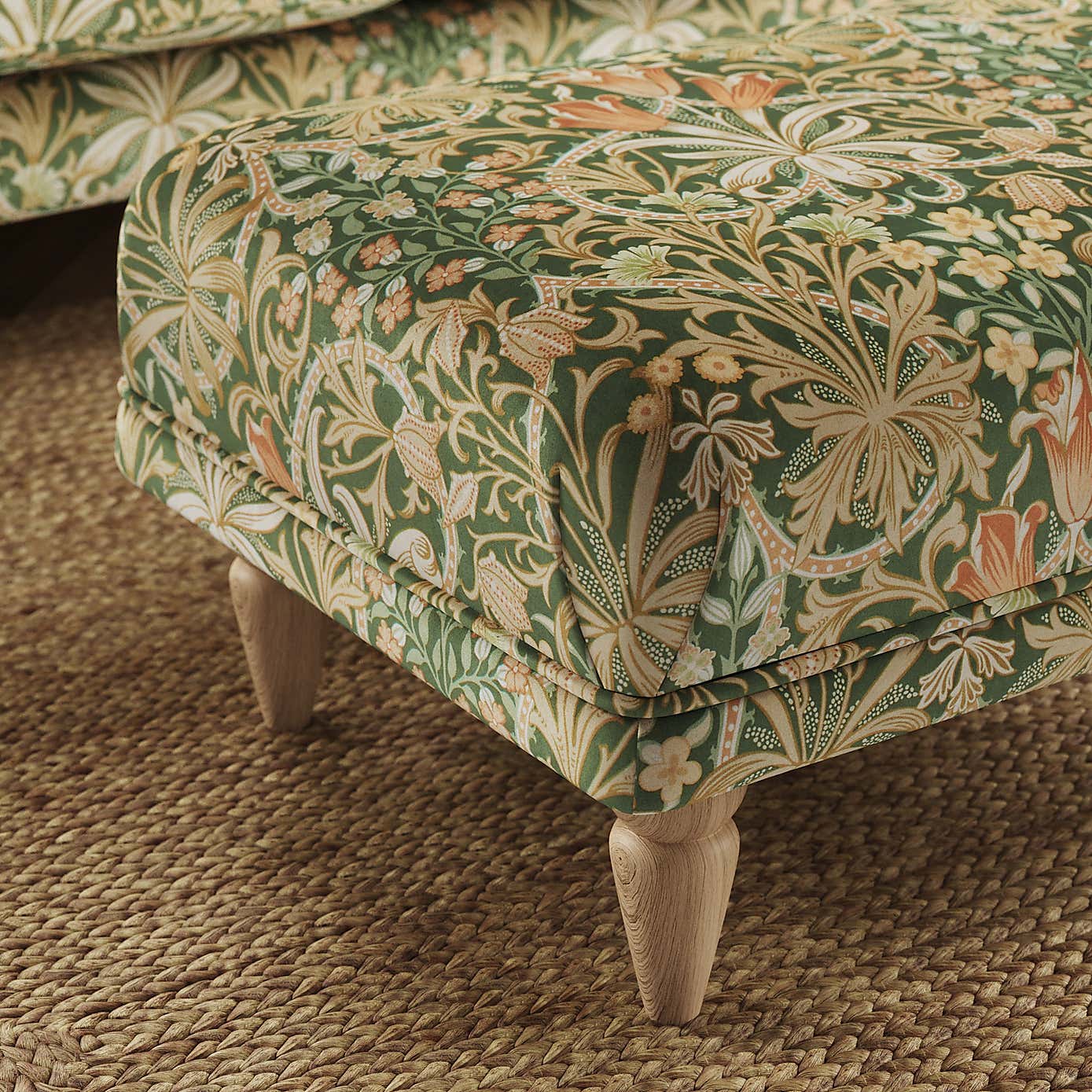 Jolene William Morris Woodland Weeds Print Velvet Footstool