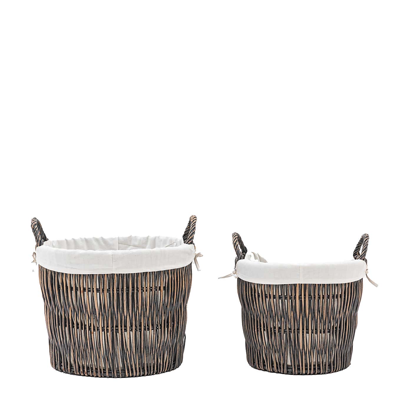 Set of 2 Linen Lined Nest Storage Baskets