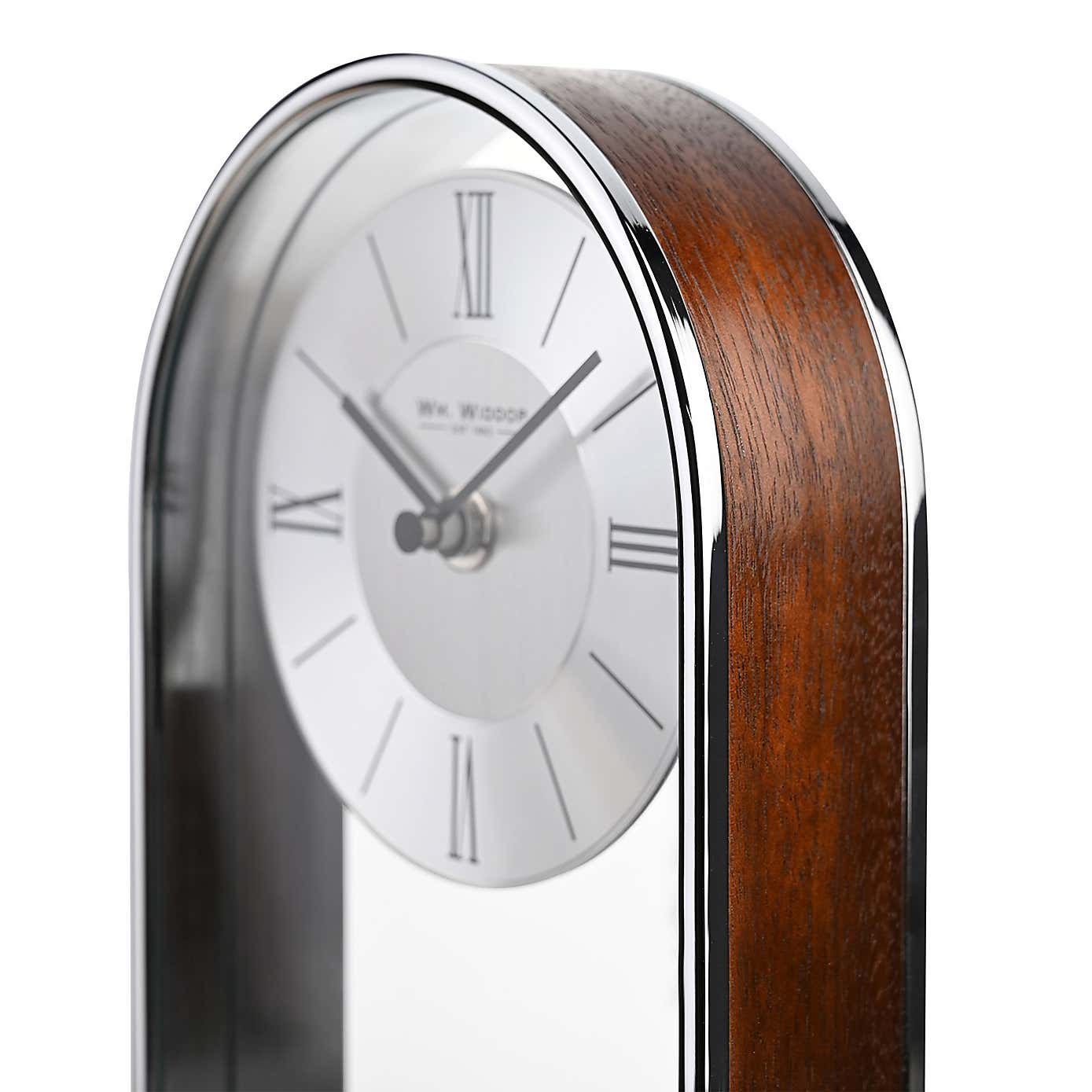 Widdop Chrome & Wood Veneer Mantel Clock