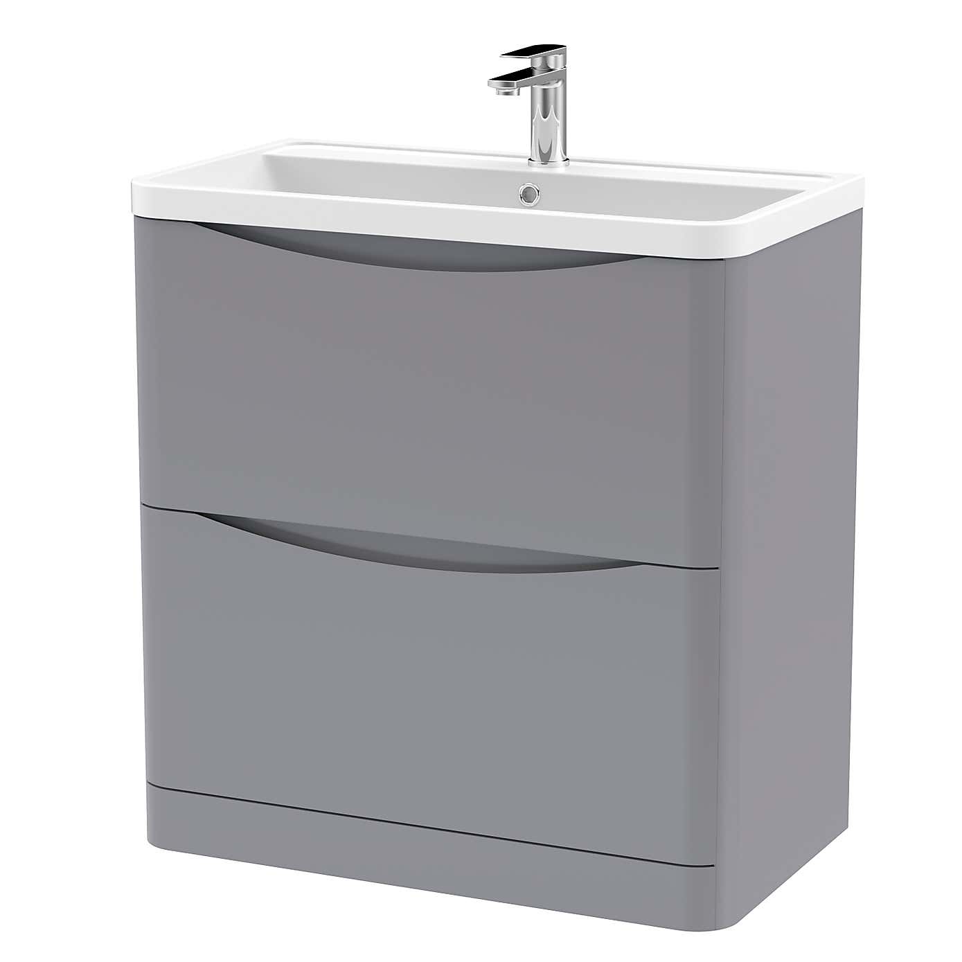 Lunar Floor Standing 2 Drawer Vanity Unit with Polymarble Basin