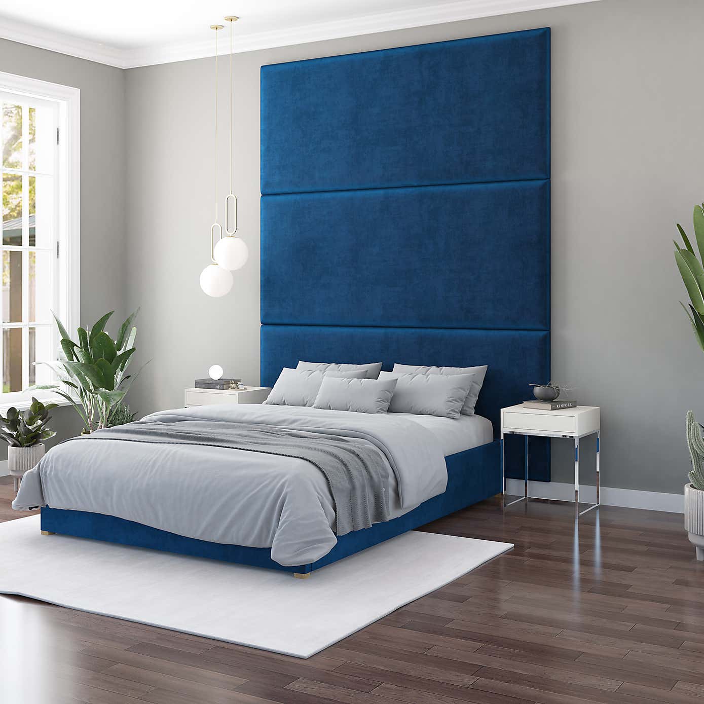 Hanging Wall Panel Dual Mount Plush Velvet Headboard