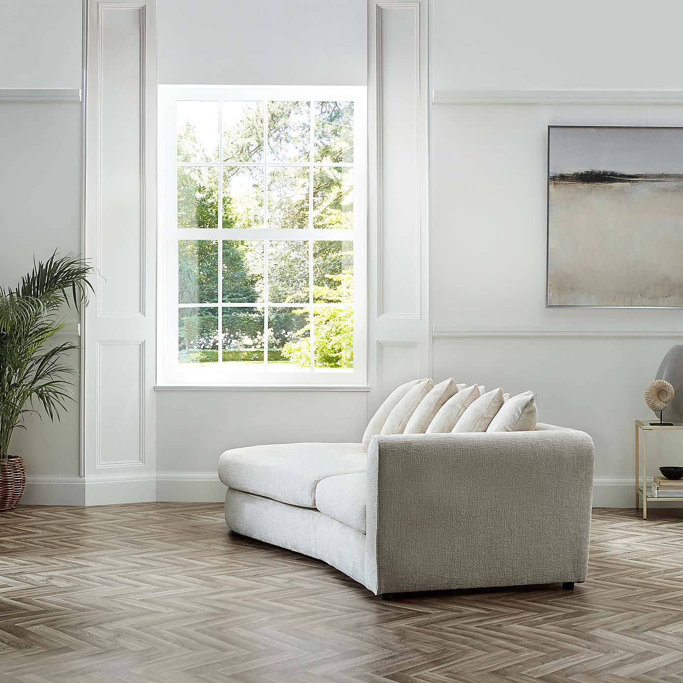 Blake Curved Arm Scatter Back Soft Texture Chenille Corner Chaise