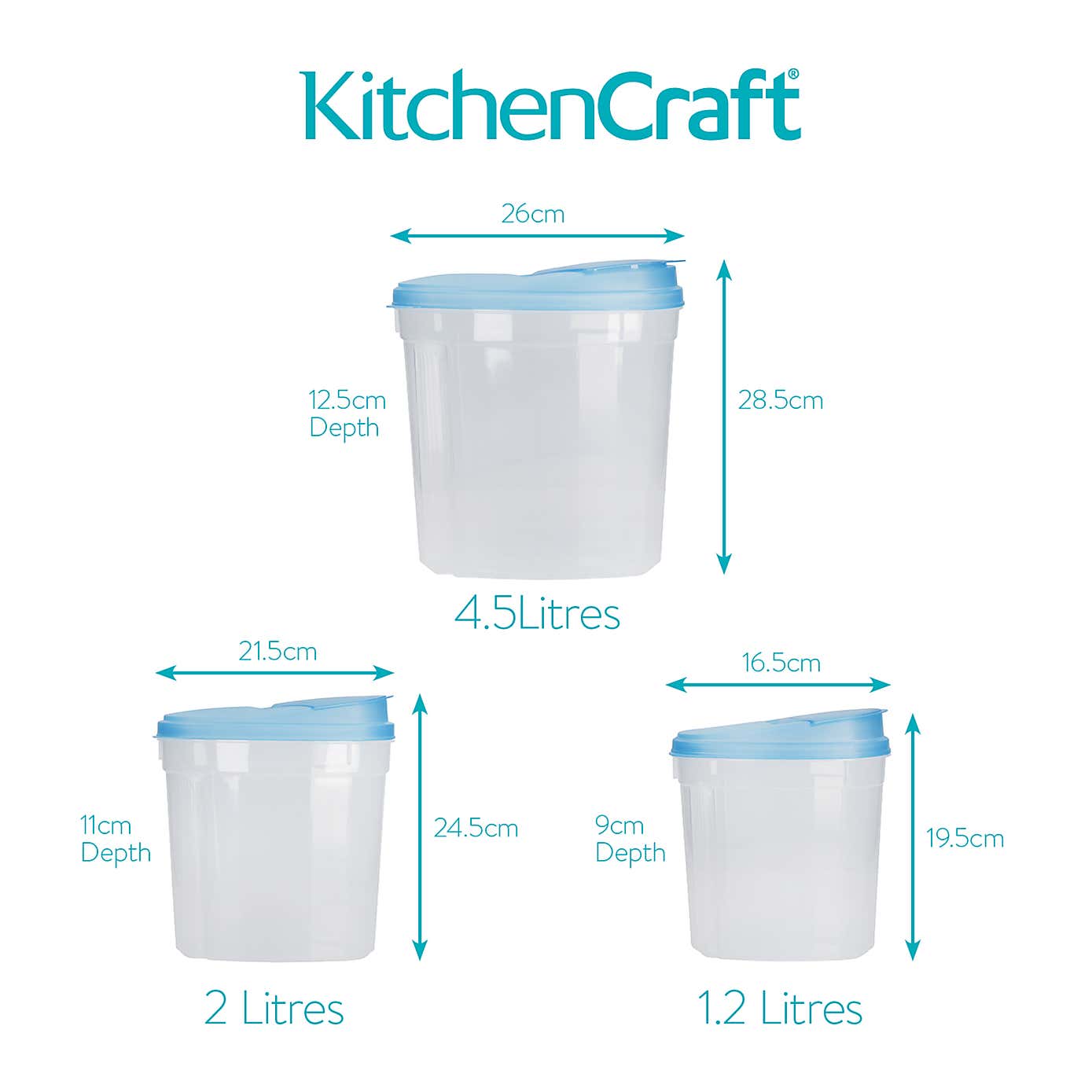 KitchenCraft Set of 3 Plastic Dry Food Containers with Lids