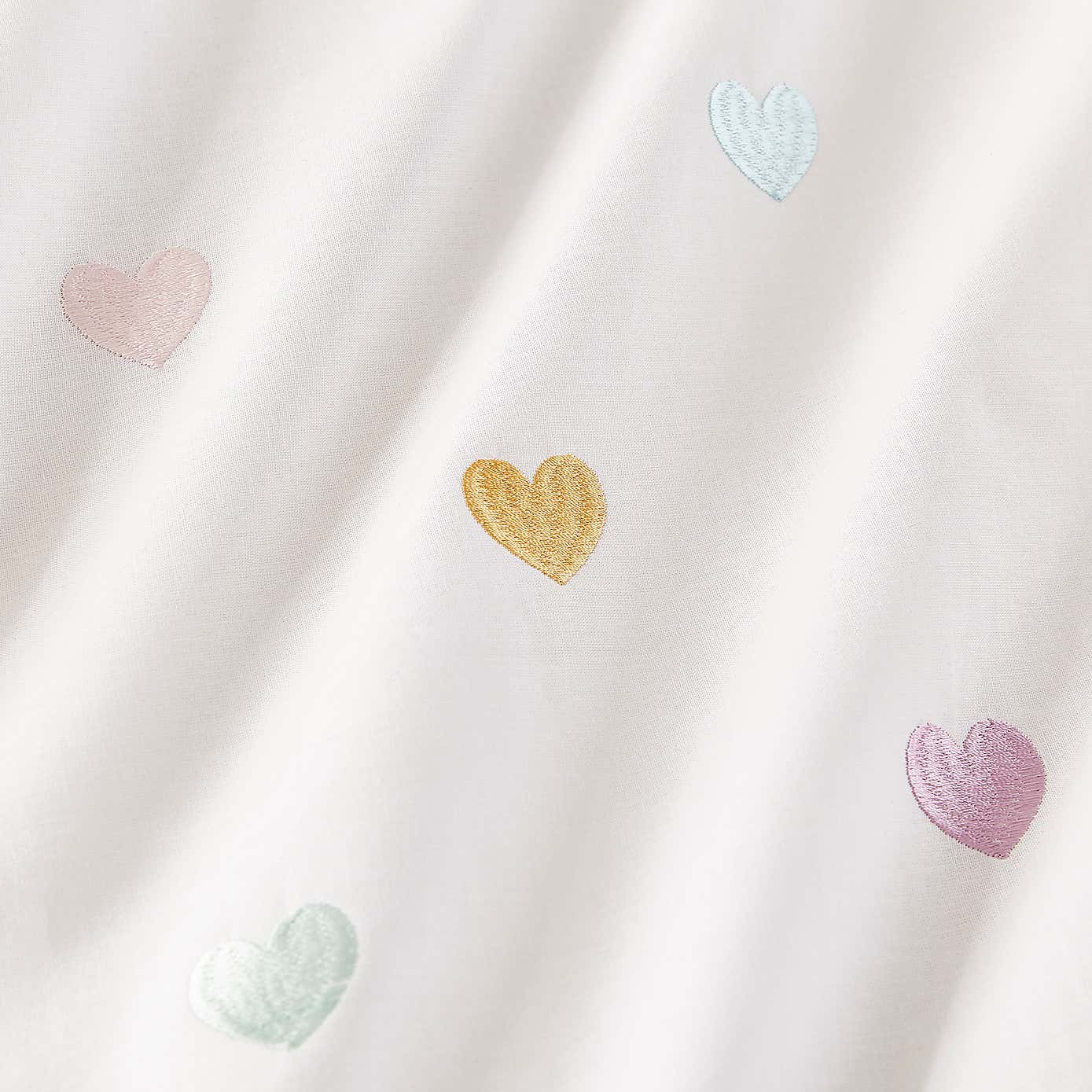 Embroidered Hearts Single Duvet Cover and Pillowcase Set